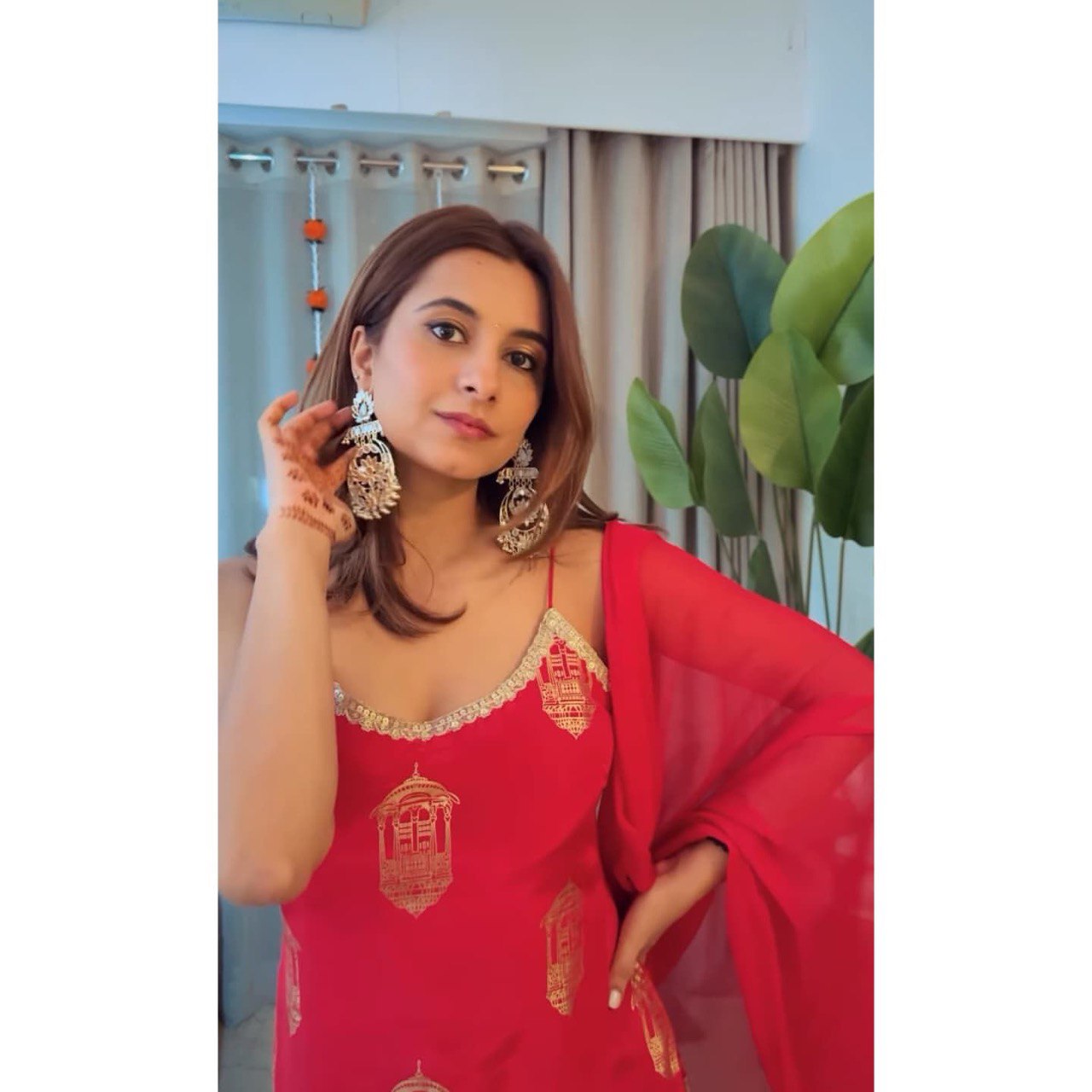 Designer Red Color Sharara Suit