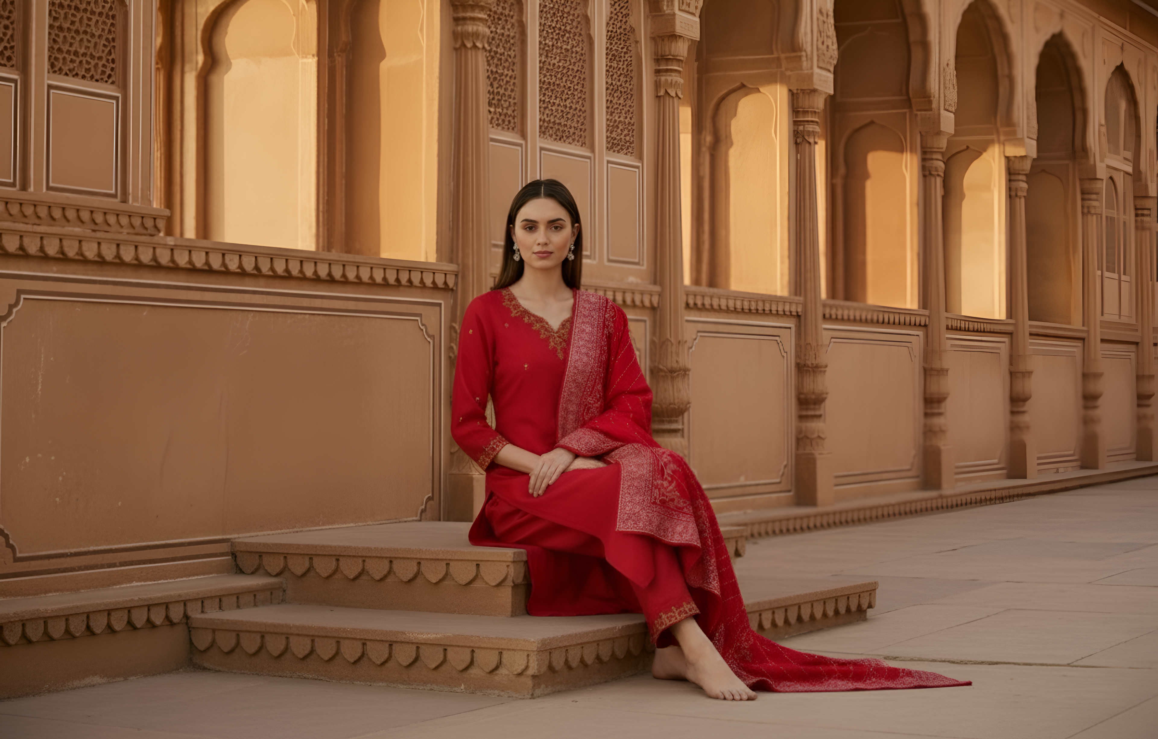 Royal Red Embroidered Kurta Set with Dupatta