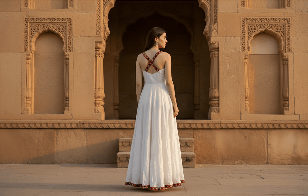 Heritage White & Red Embroidered Anarkali