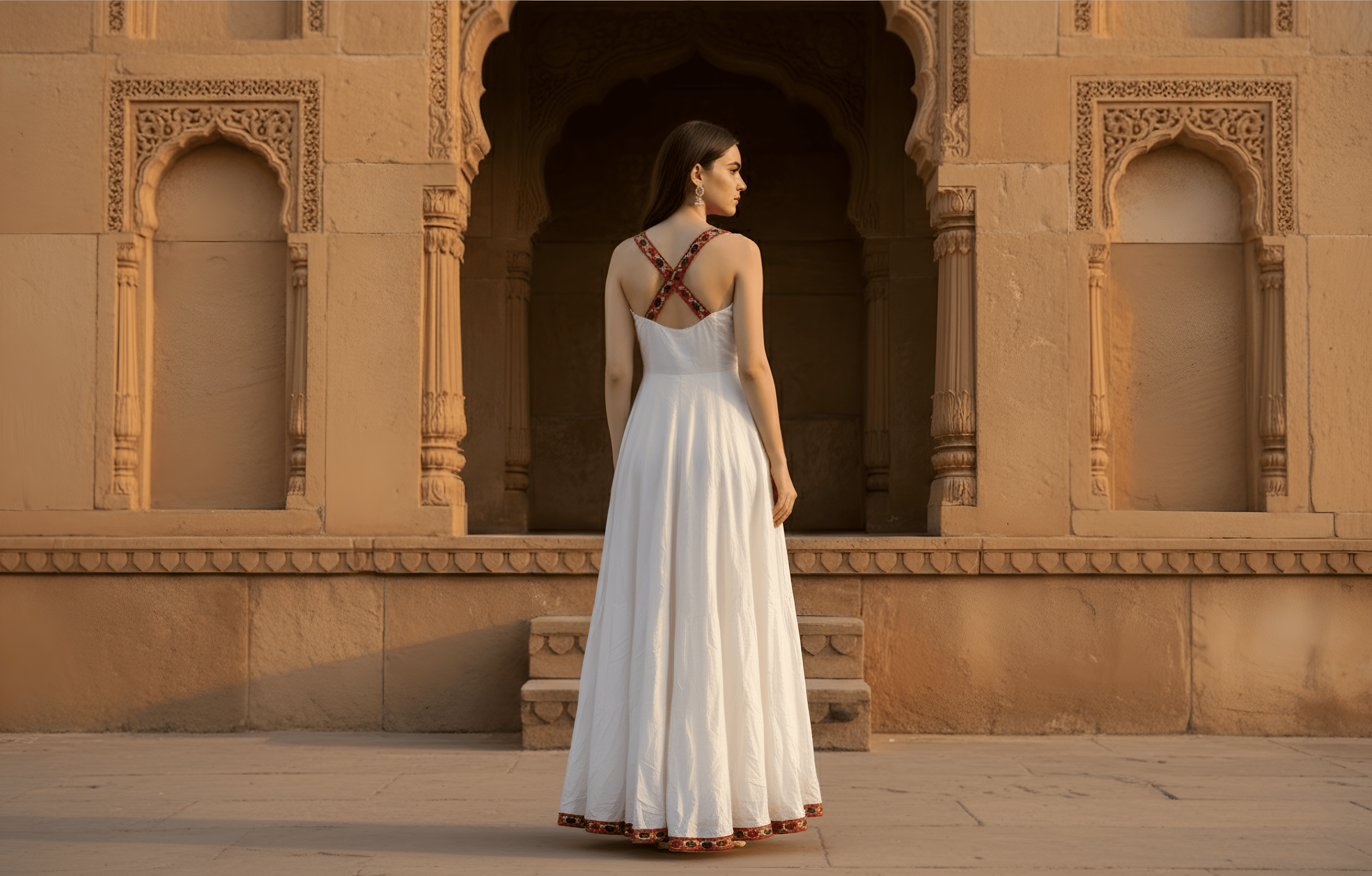 Heritage White & Red Embroidered Anarkali