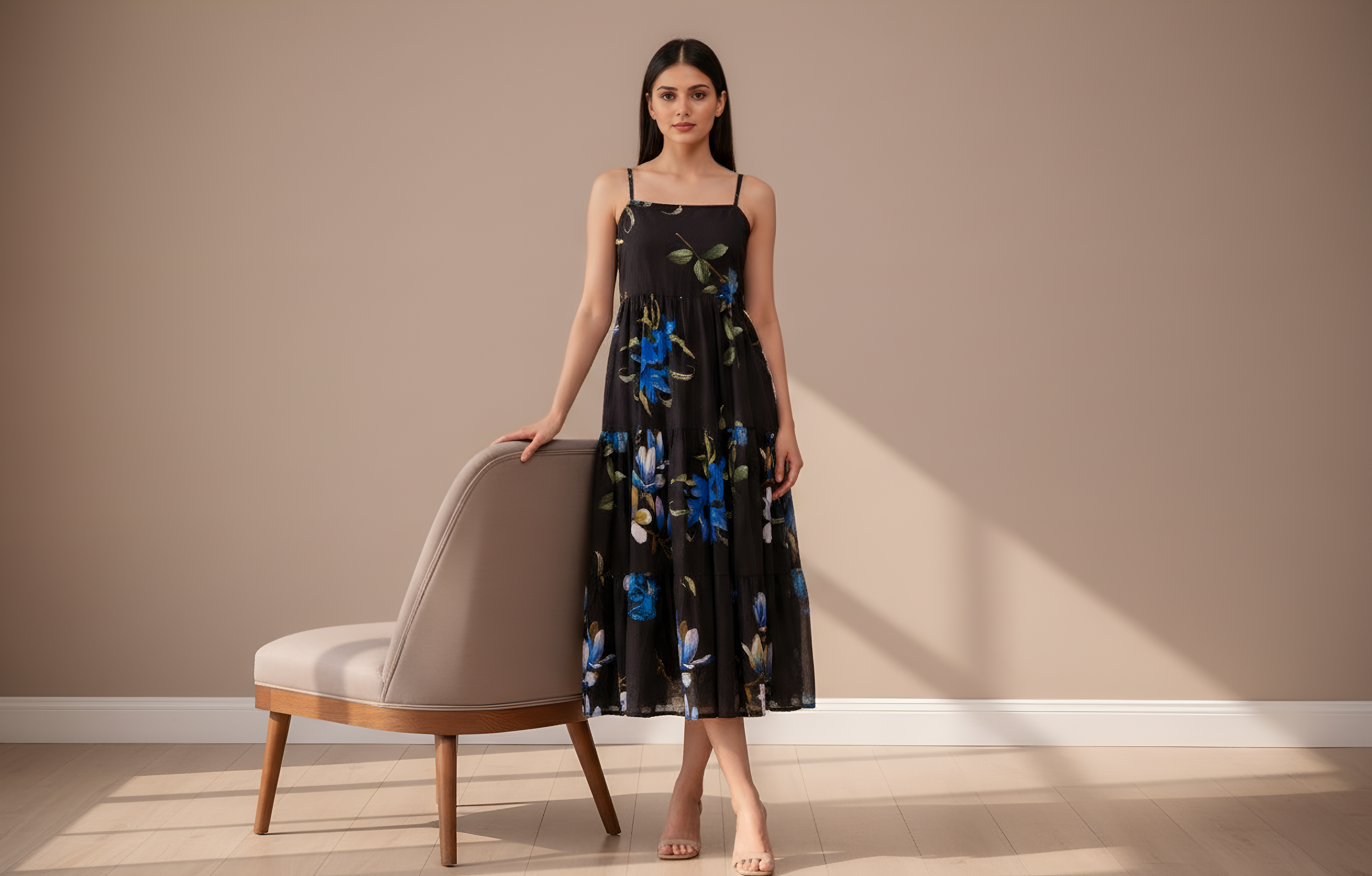 Midnight Bloom Floral Midi Dress