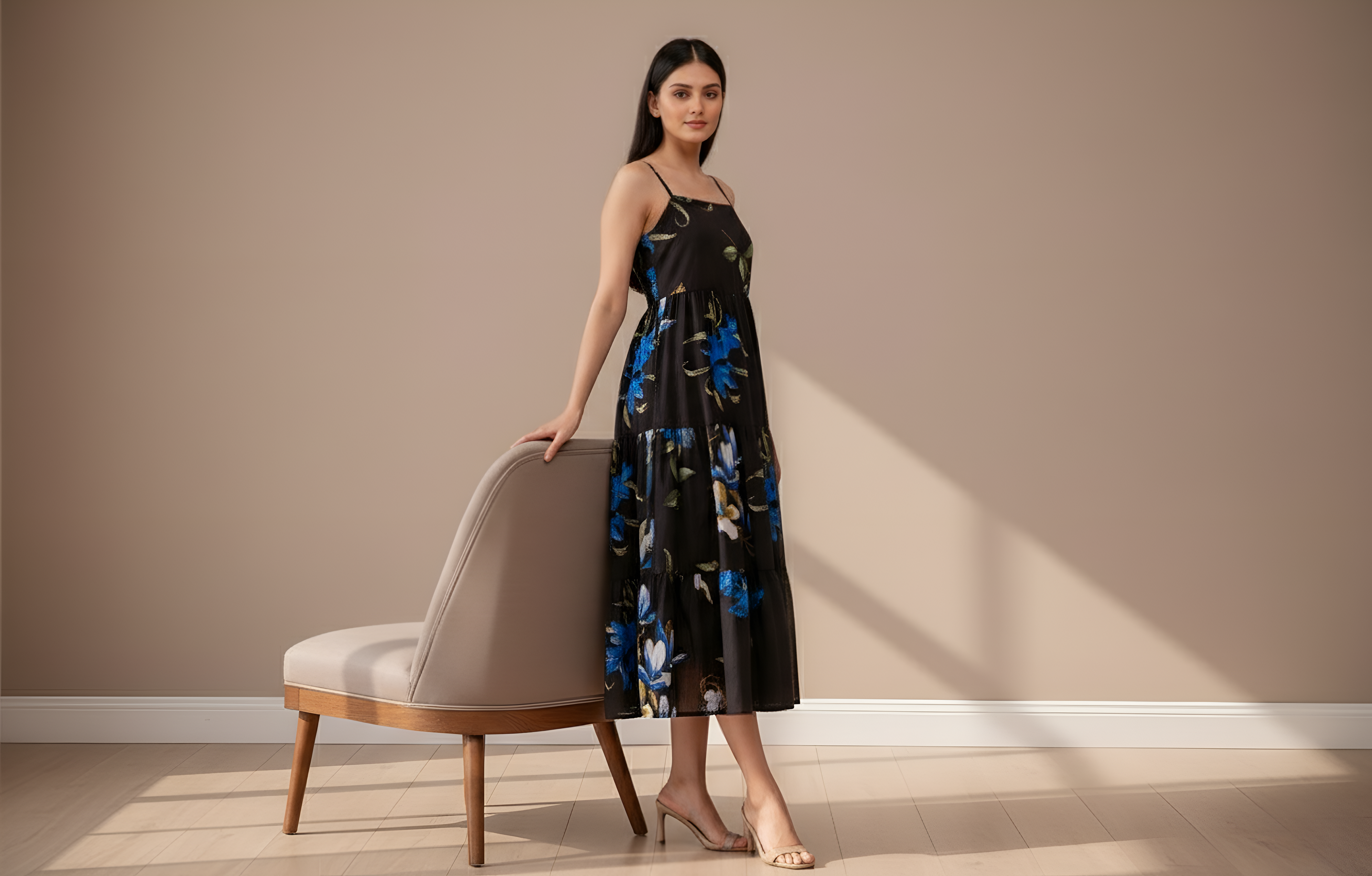 Midnight Bloom Floral Midi Dress