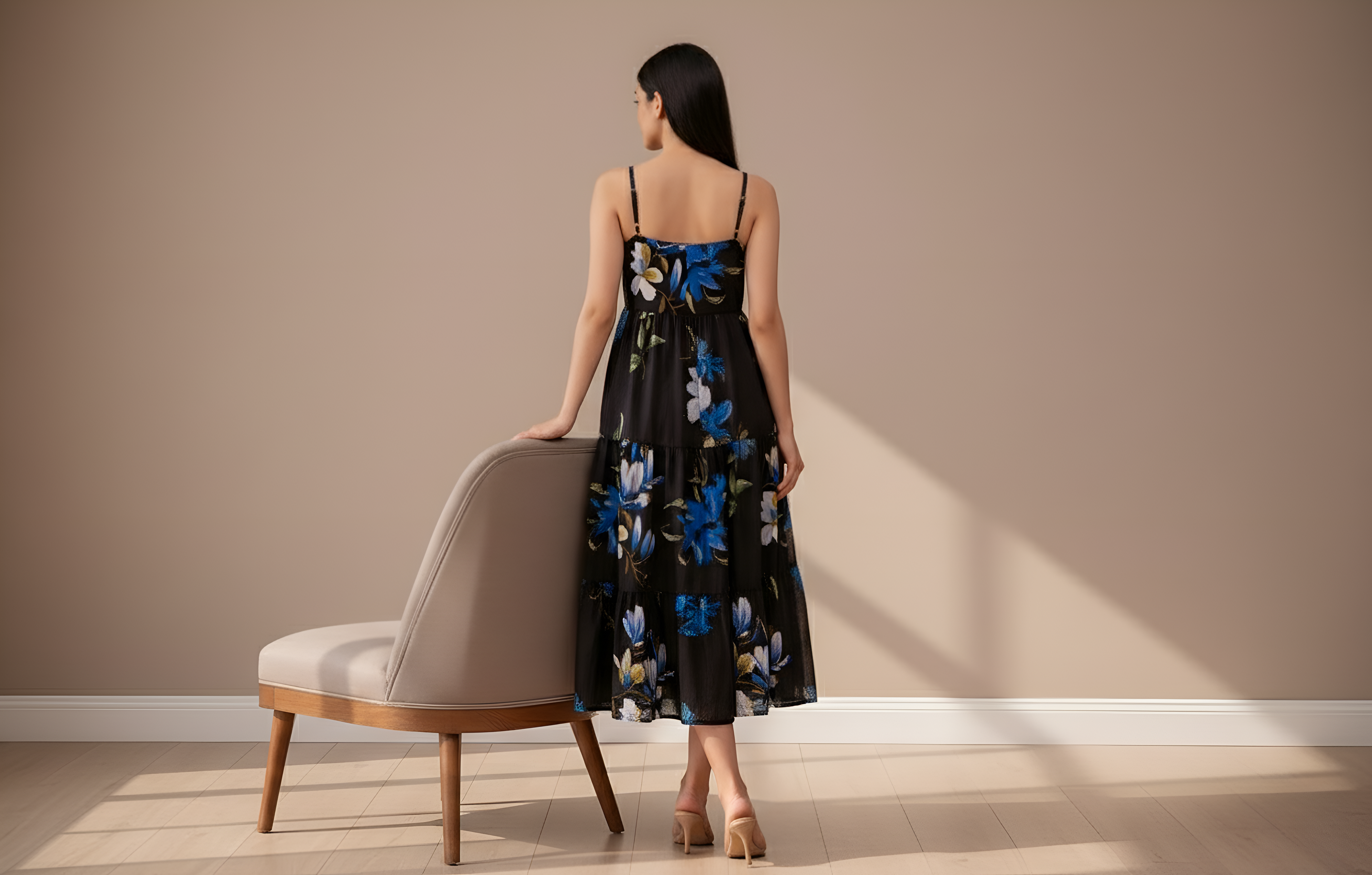Midnight Bloom Floral Midi Dress