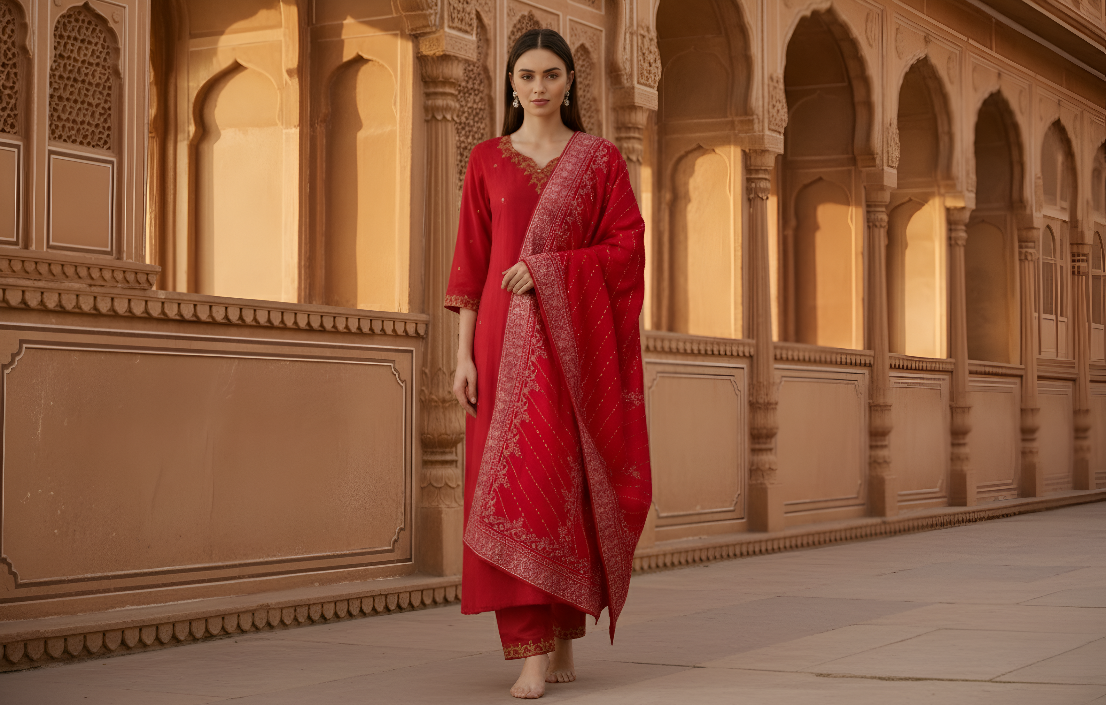 Royal Red Embroidered Kurta Set with Dupatta