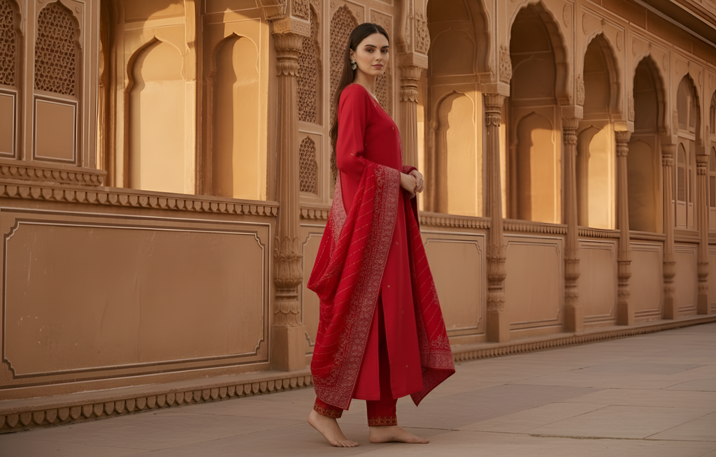Royal Red Embroidered Kurta Set with Dupatta