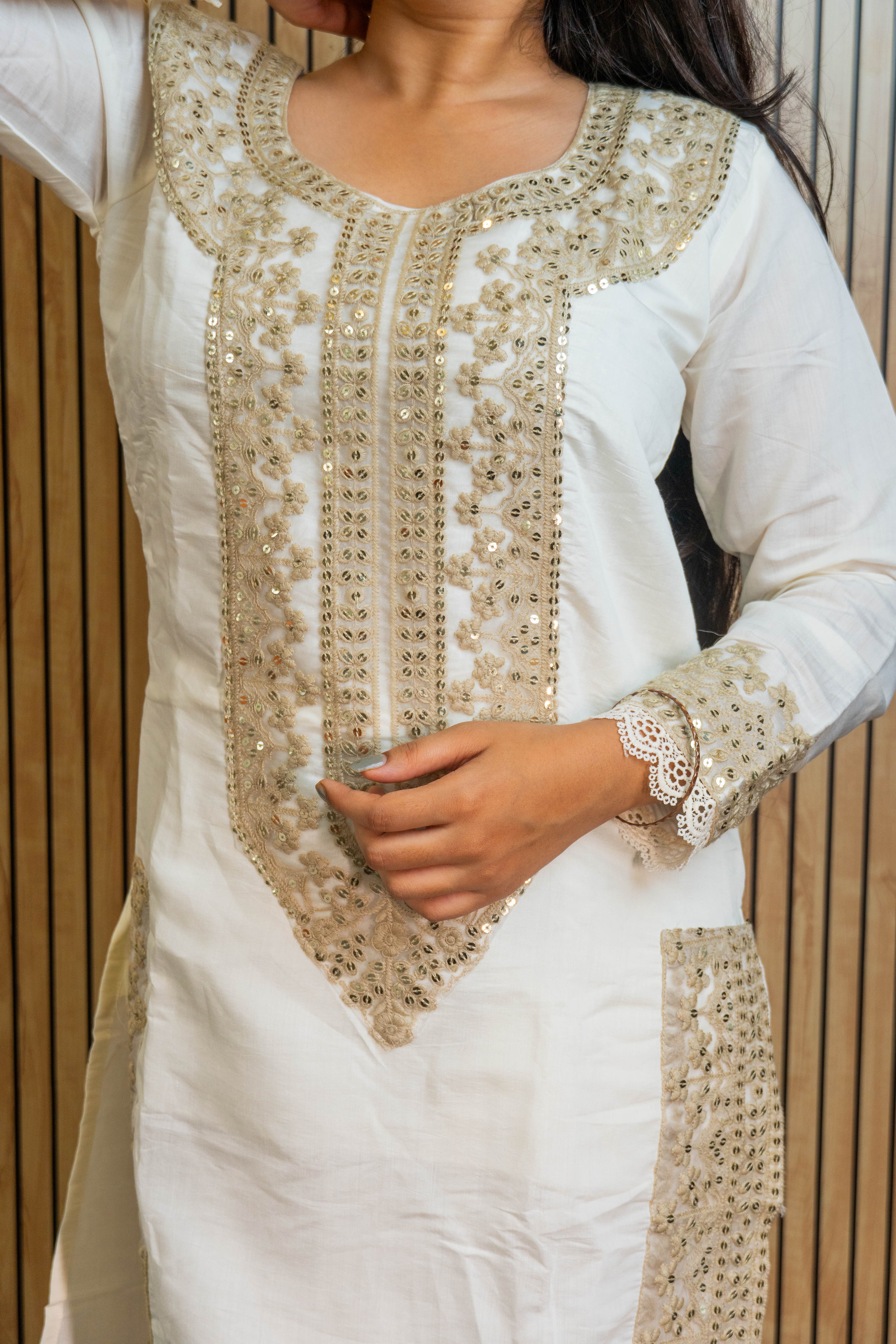 Chanderi Silk Suit Set with Sequin Embroidery & Organza Dupatta