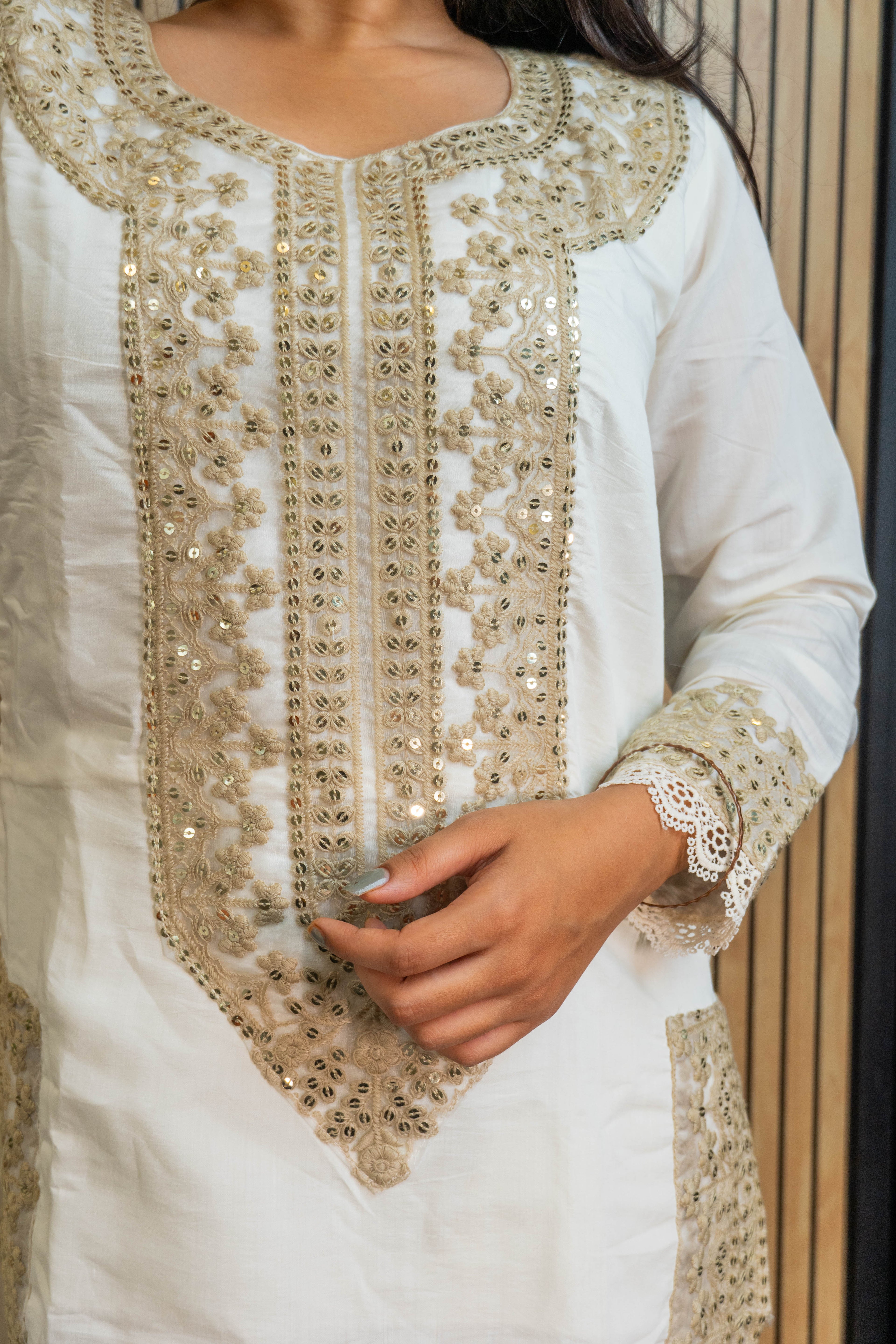 Chanderi Silk Suit Set with Sequin Embroidery & Organza Dupatta