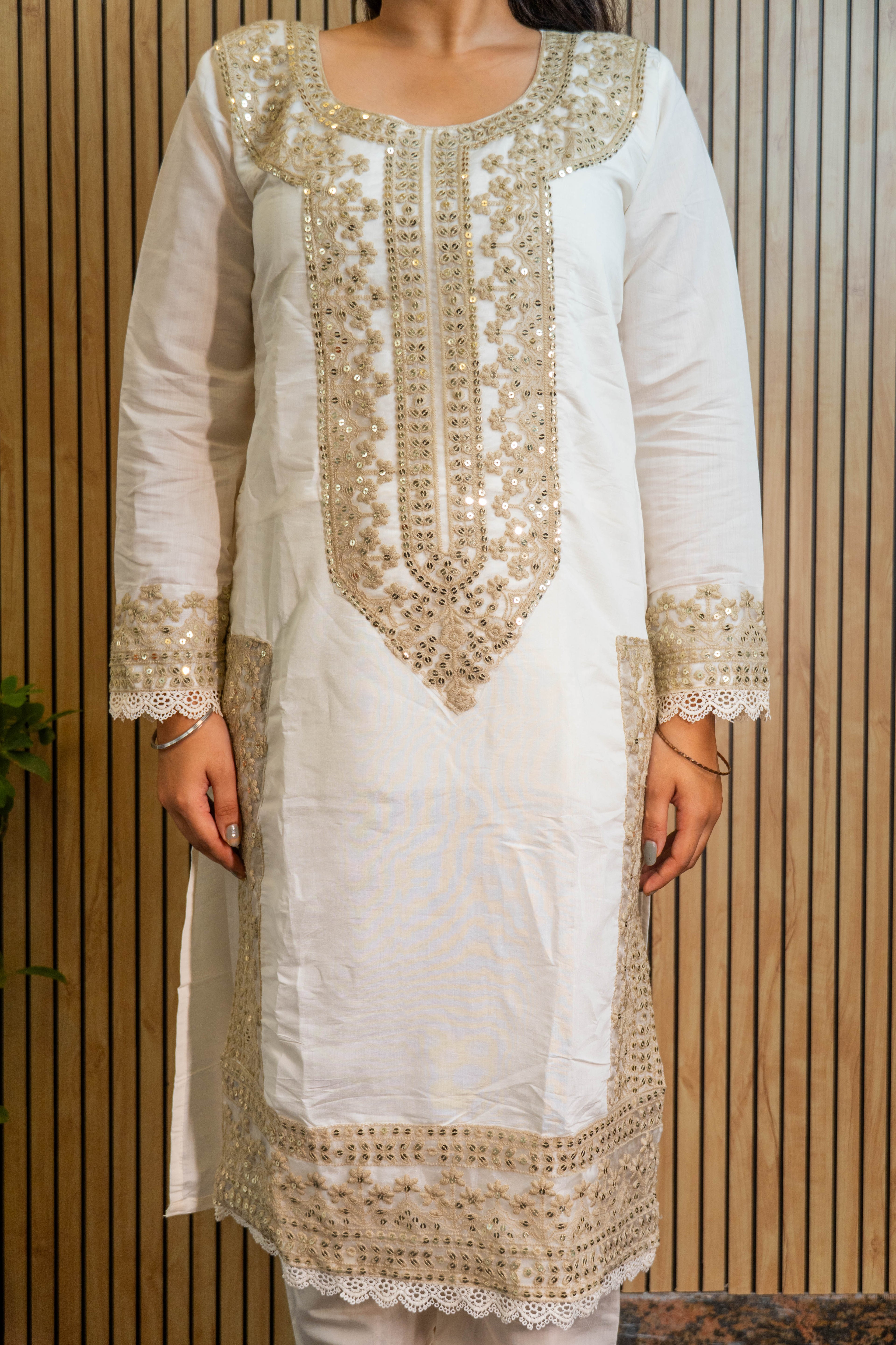 Chanderi Silk Suit Set with Sequin Embroidery & Organza Dupatta