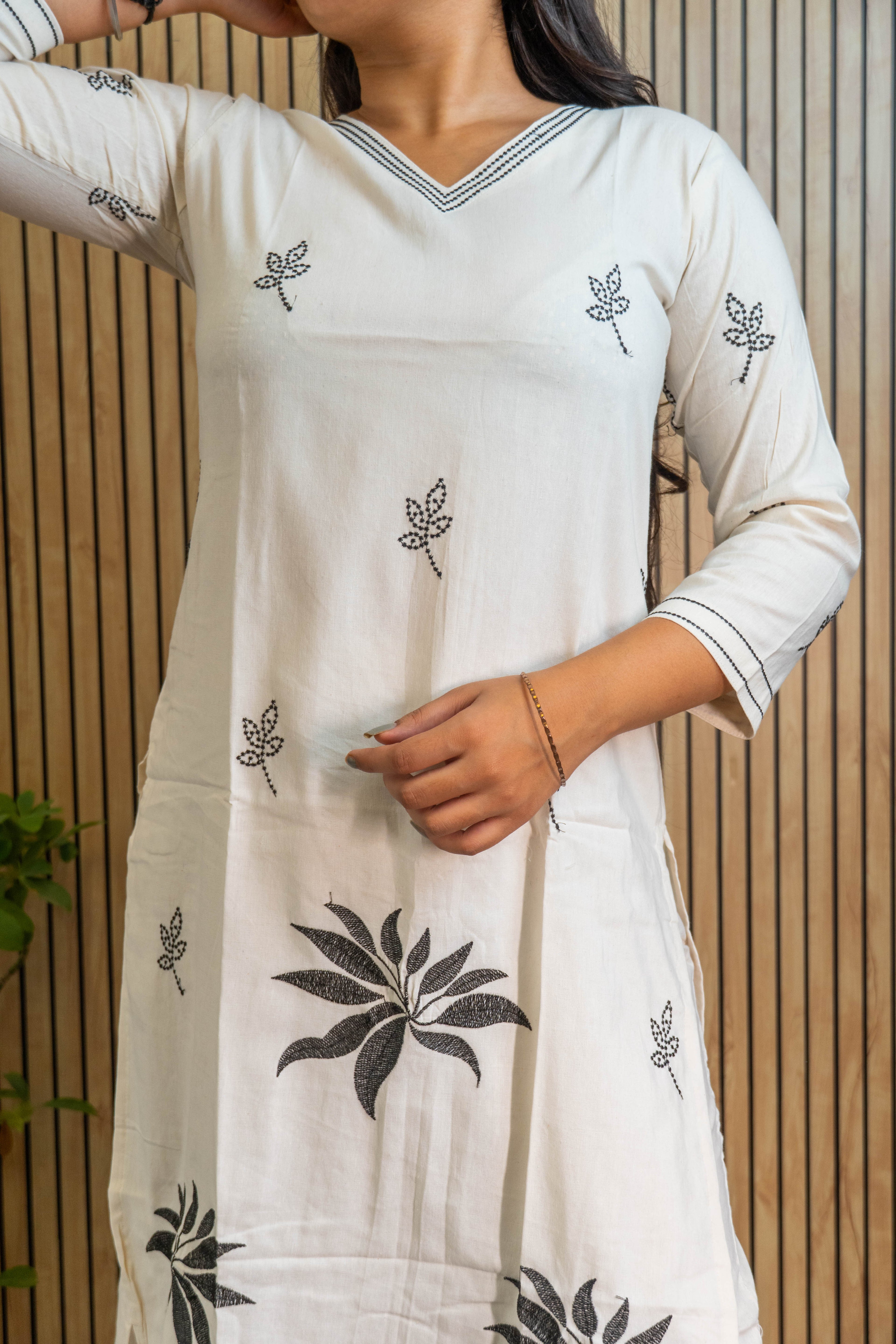 Pure Cotton Embroidered Kurti Set with Bottom