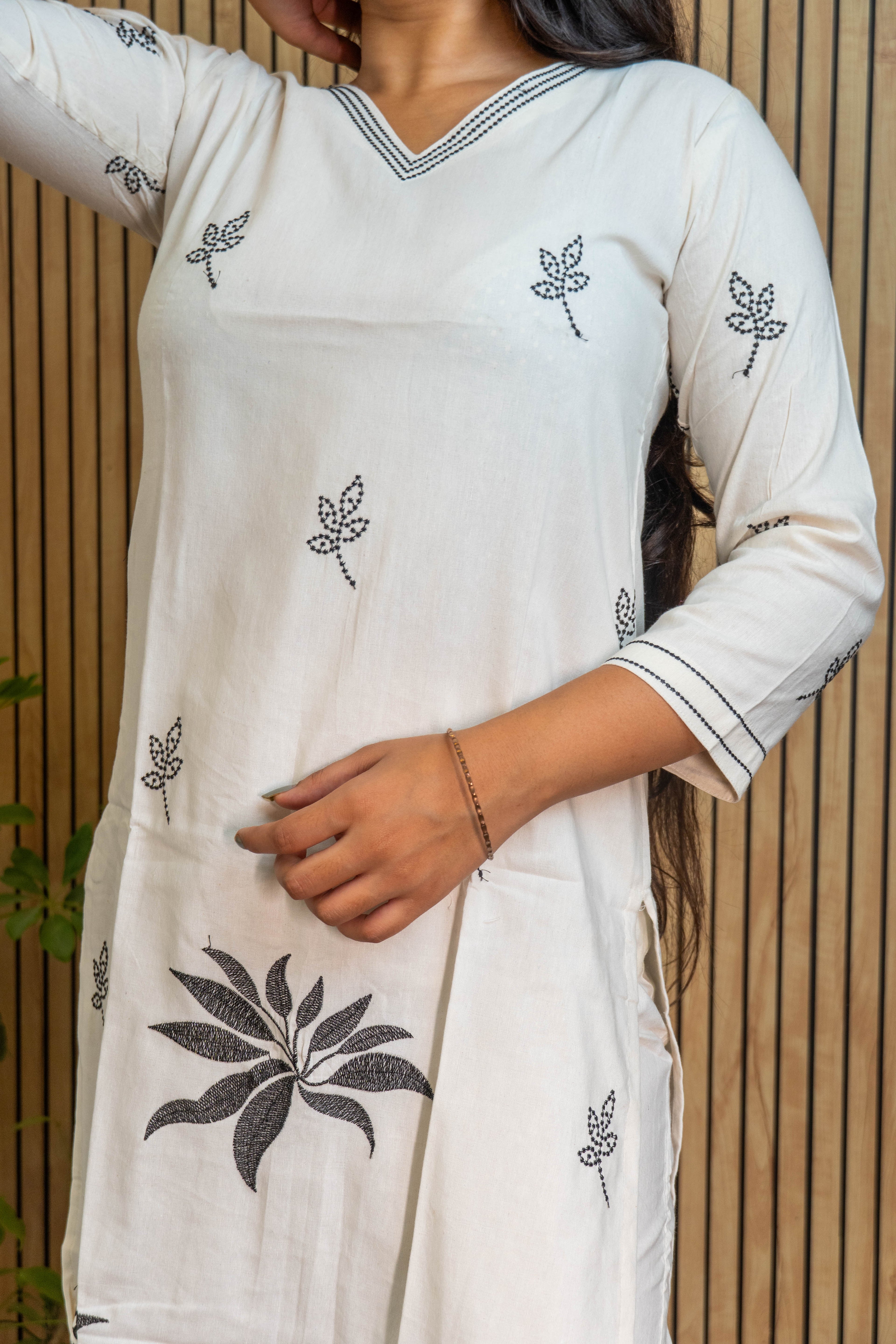 Pure Cotton Embroidered Kurti Set with Bottom