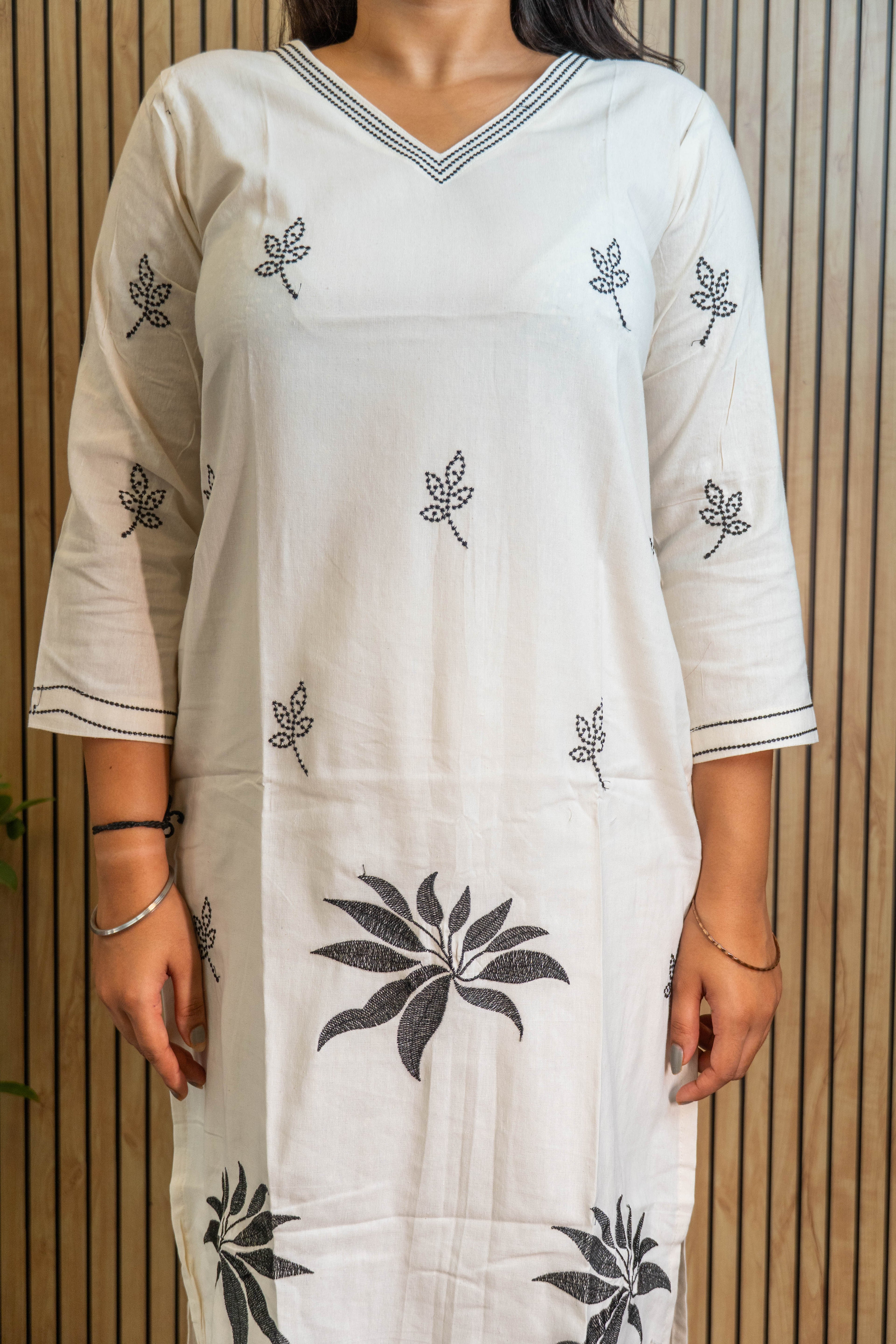 Pure Cotton Embroidered Kurti Set with Bottom