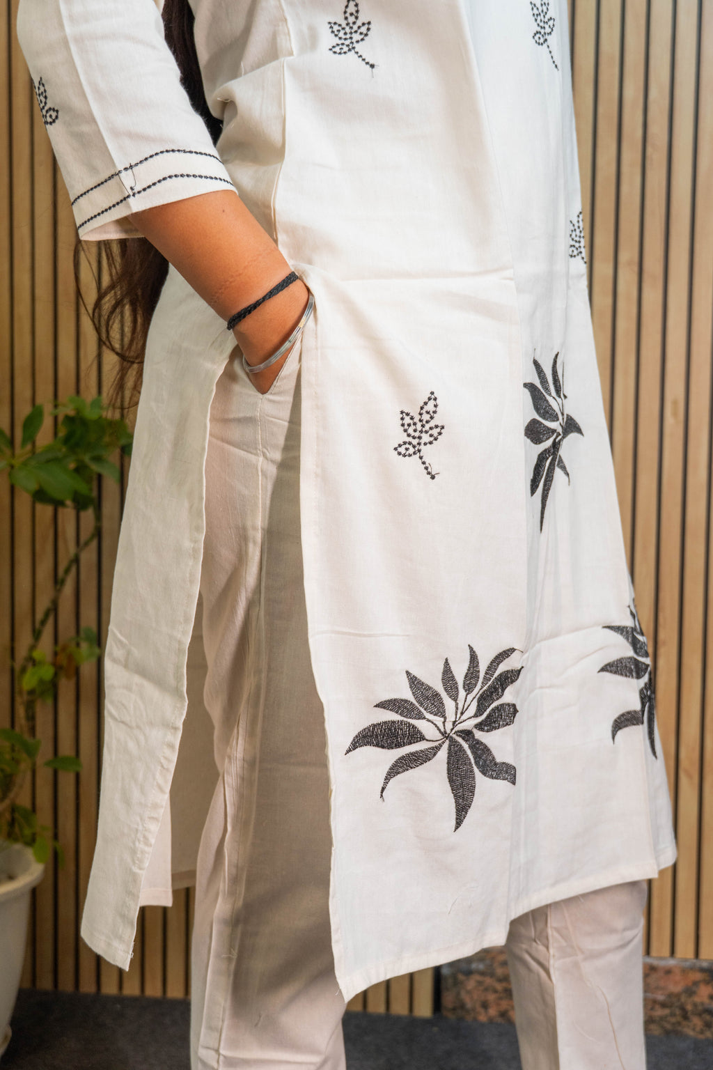 Pure Cotton Embroidered Kurti Set with Bottom