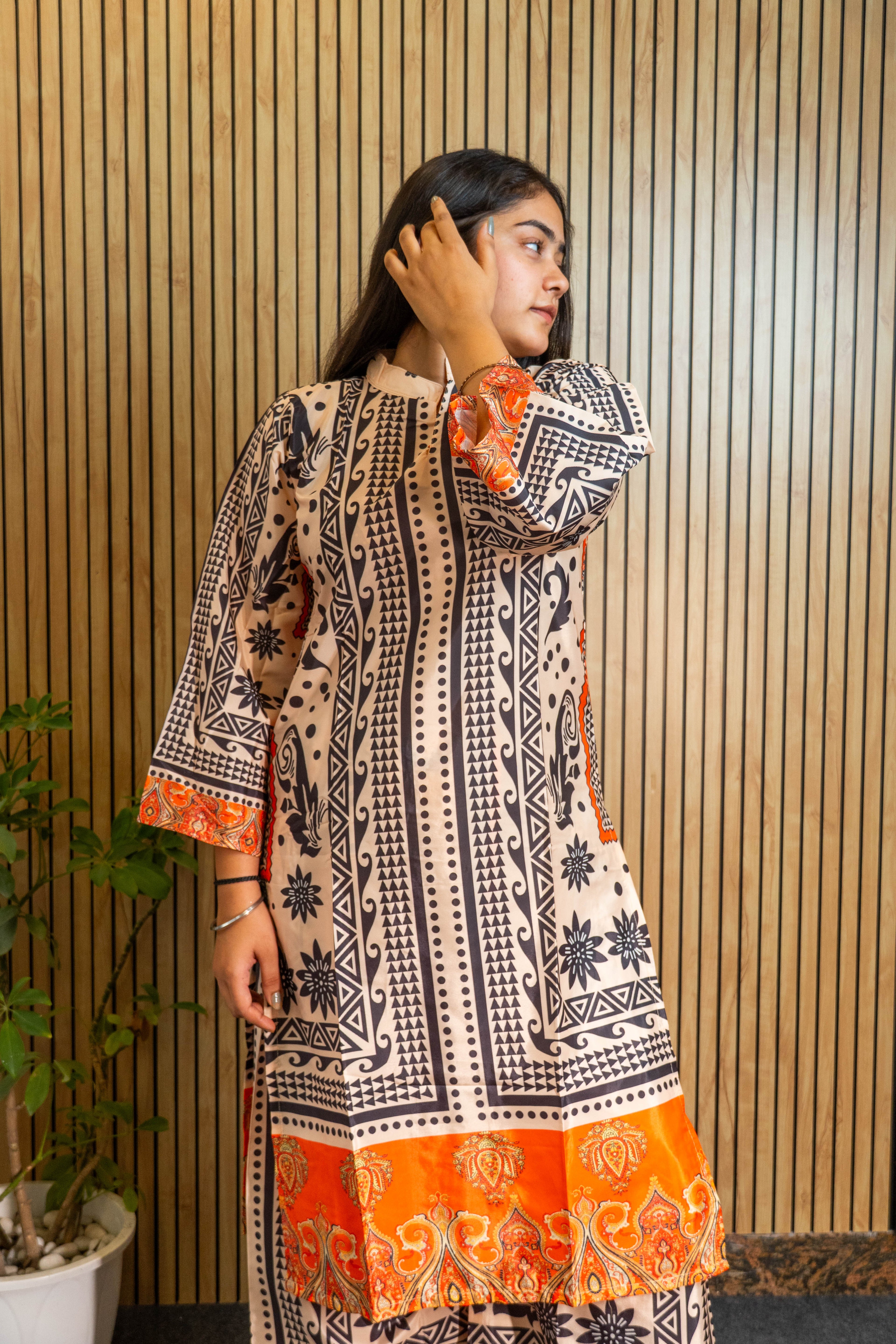 Natural Crepe Digital Print Co-ord Set with Palazzo & Sleeves