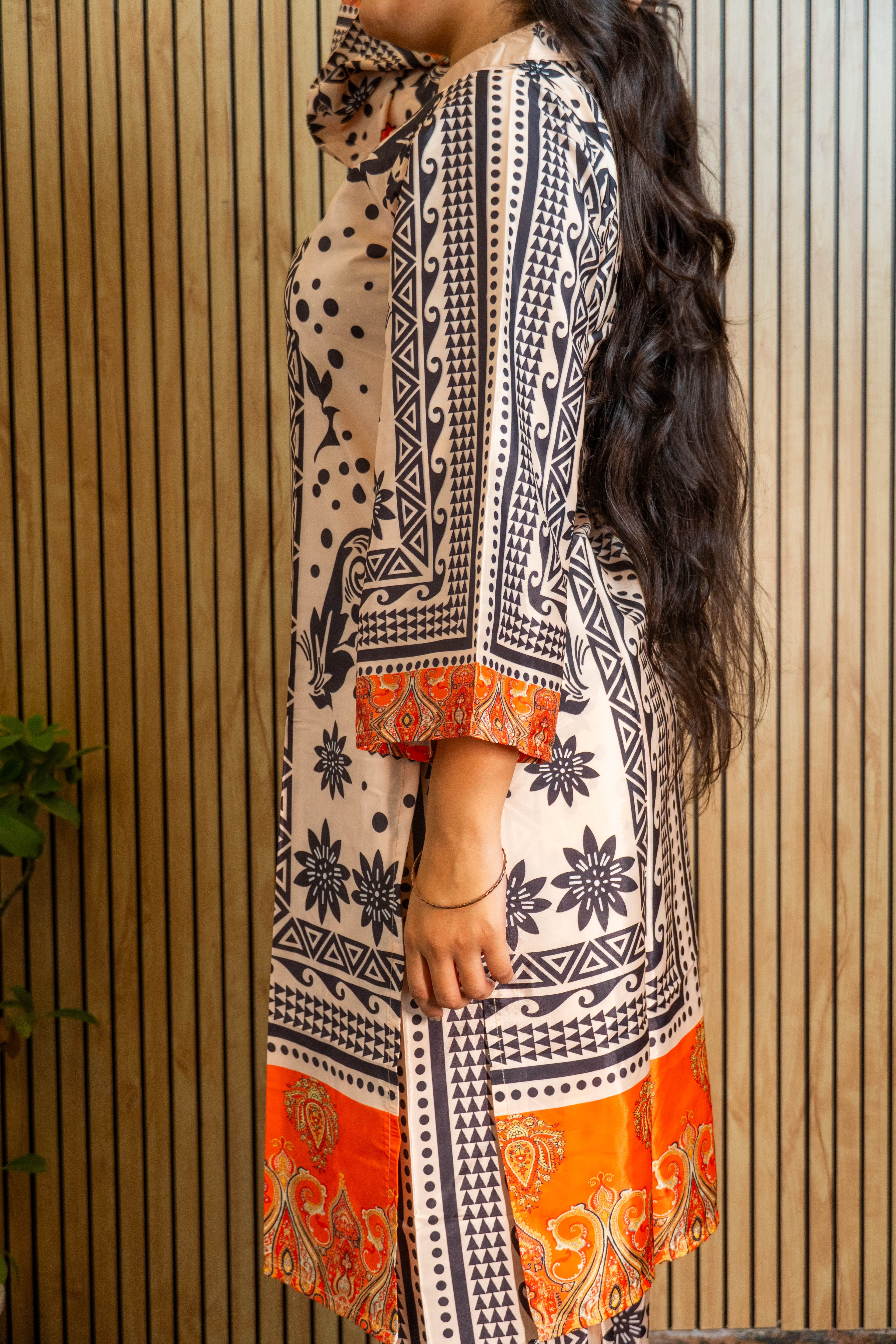 Natural Crepe Digital Print Co-ord Set with Palazzo & Sleeves