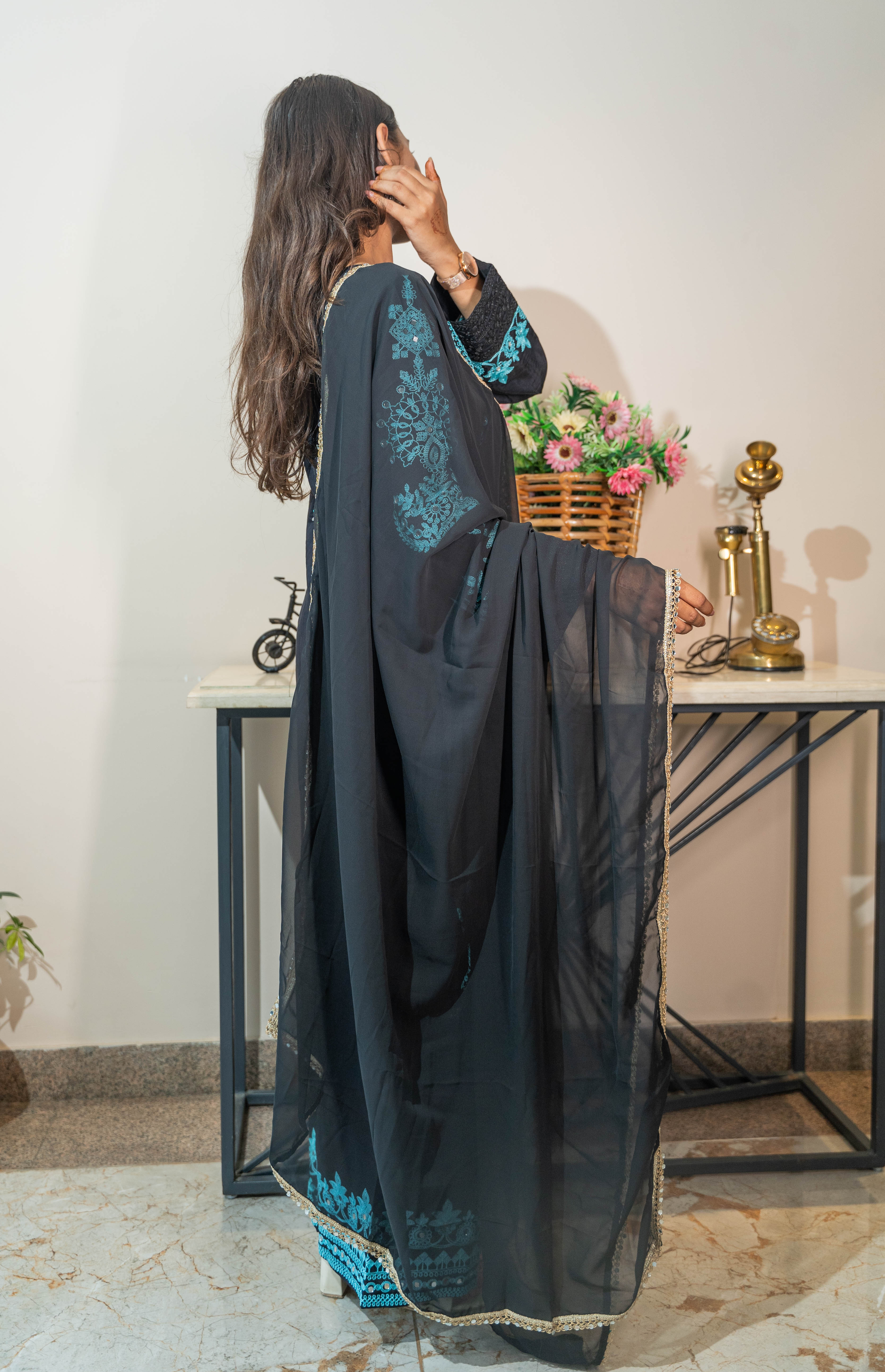 Pure Cotton Embroidered Salwar Suit with Mirror Work & Georgette Dupatta
