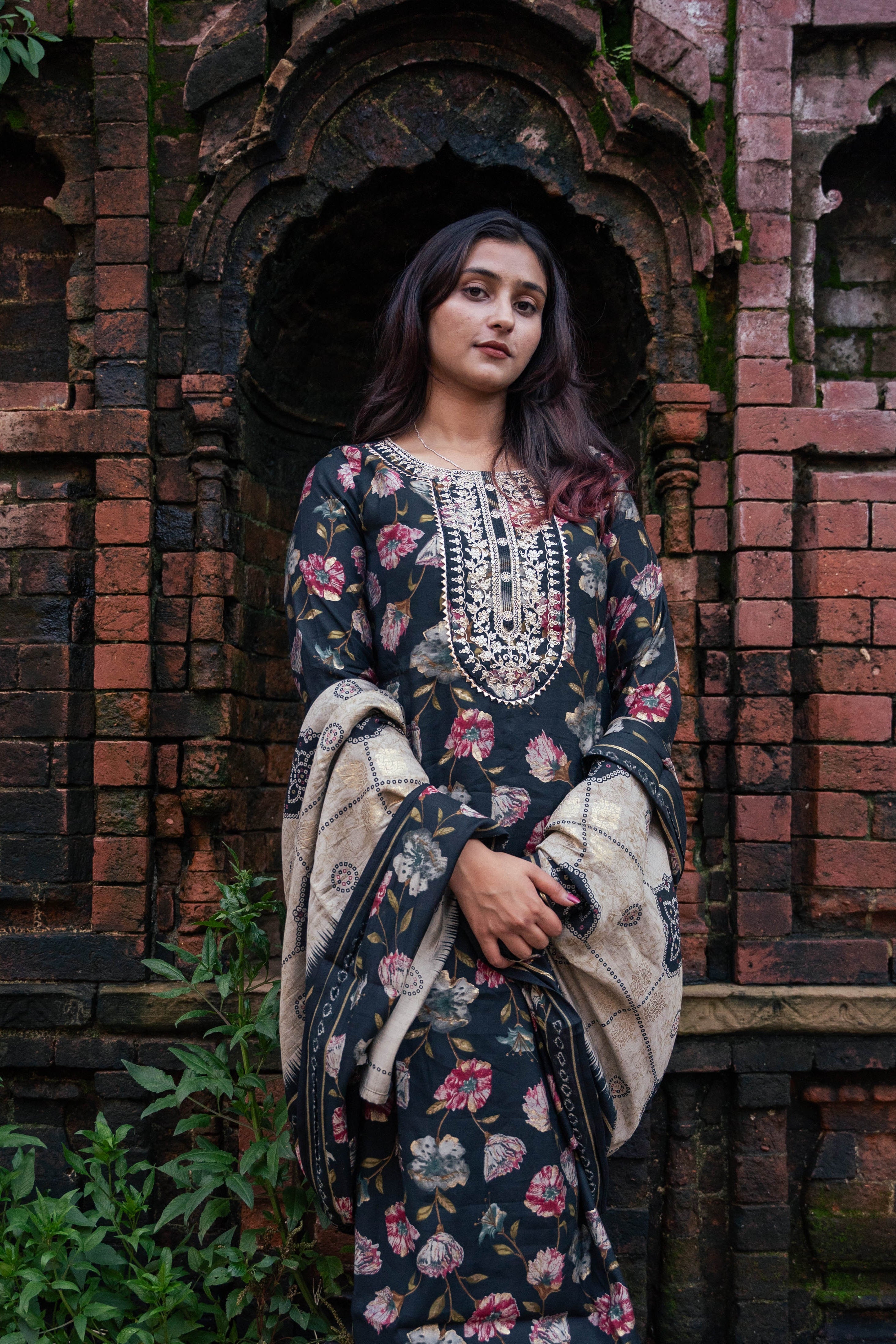 Rangrasa Black Modal Muslin Kurti Set with Handwork & Prints