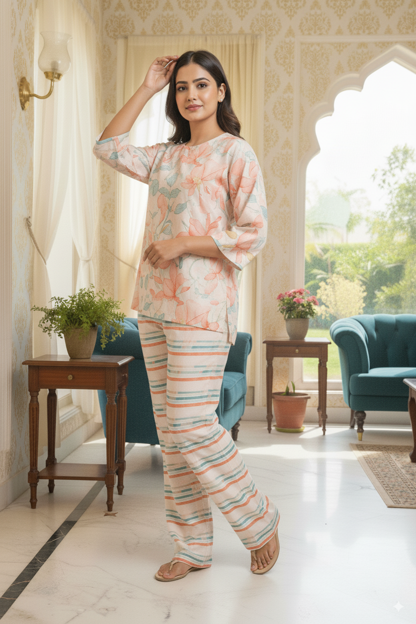 Pure Cotton Printed Palazzo Co-ord Set – Tone-to-Tone Design