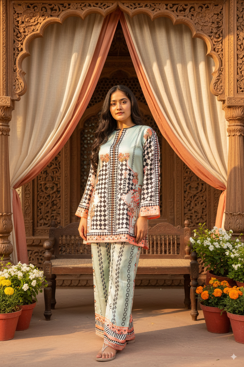 Premium Turkish Cotton Co-ord Set – Intricate Top & Flared Bottoms
