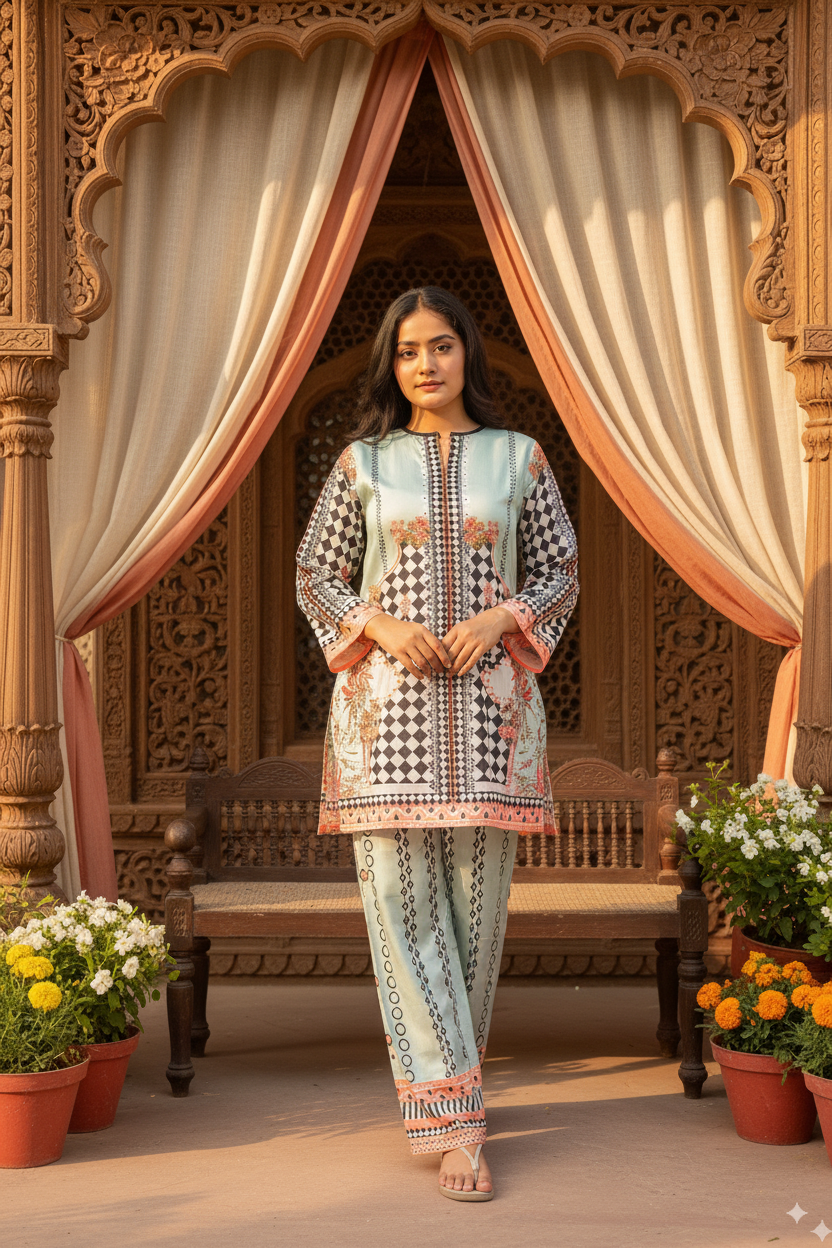 Premium Turkish Cotton Co-ord Set – Intricate Top & Flared Bottoms