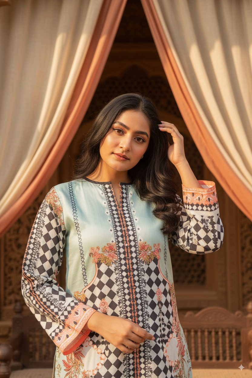 Premium Turkish Cotton Co-ord Set – Intricate Top & Flared Bottoms