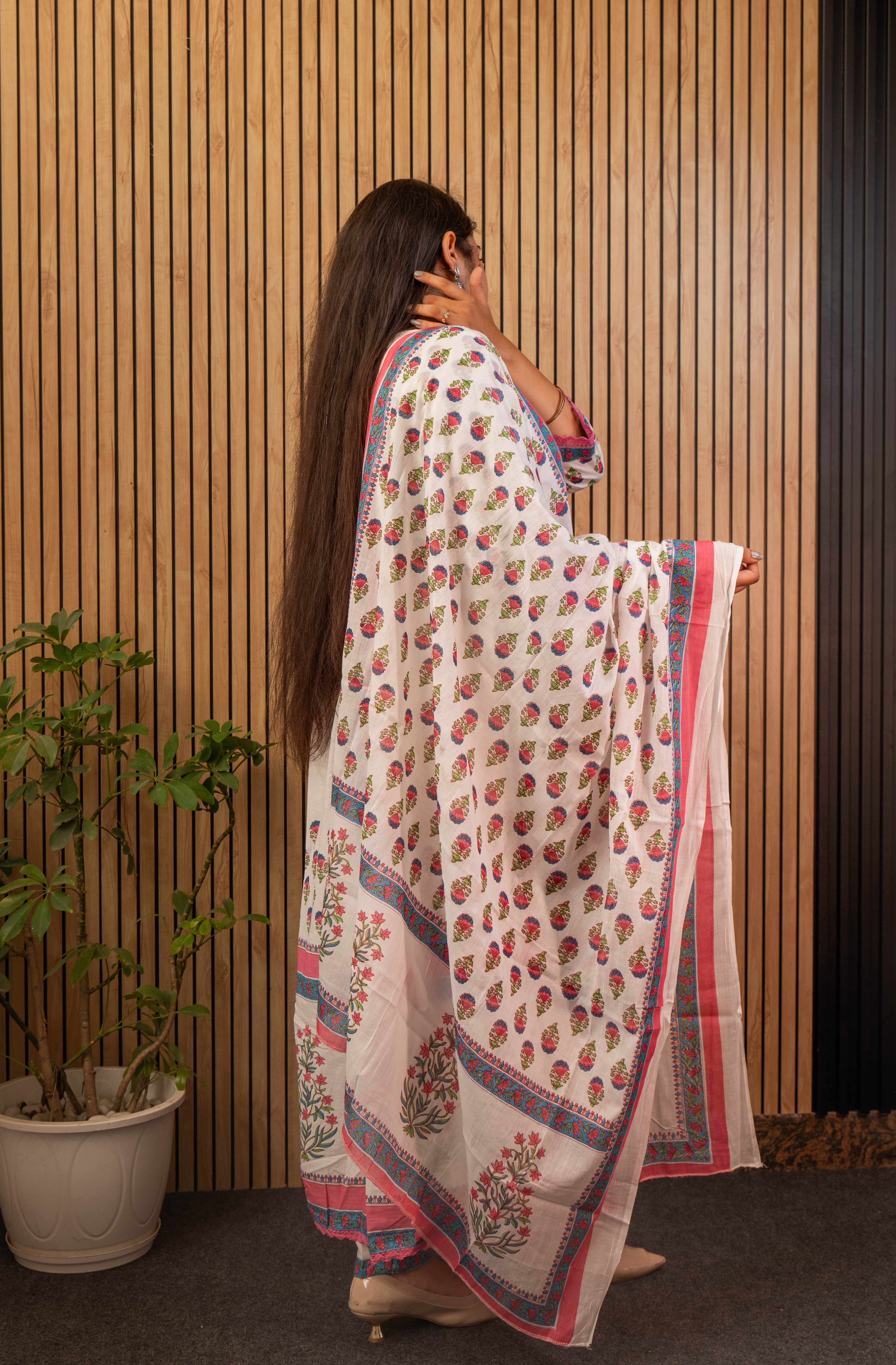 Elegant Pink Mal Cotton Anarkali Kurti Set with Dupatta & Handwork Neck