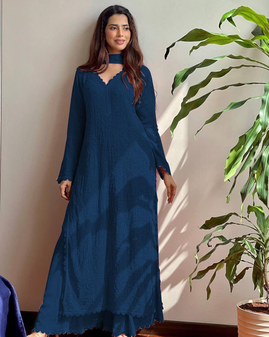 New Navy Blue Trend Chikankari special Ethnic Set