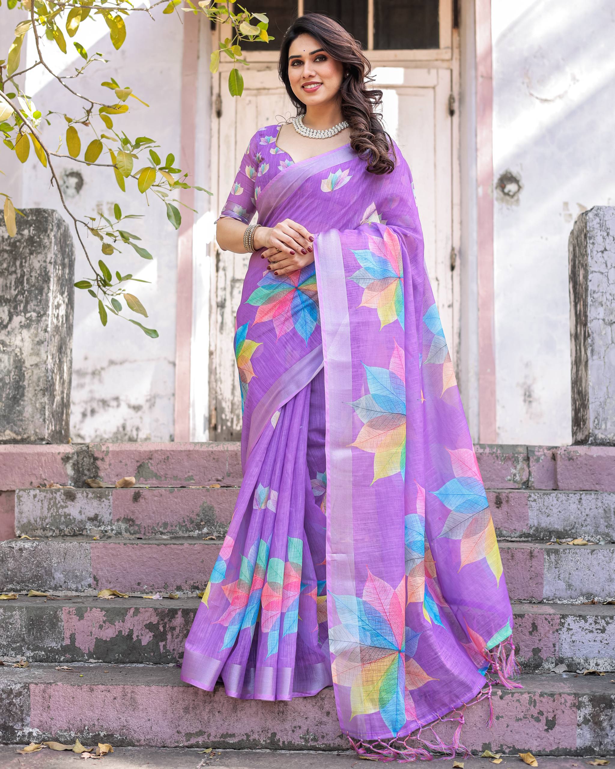 New South Hit Printed Linen Cotton Saree with Blouse