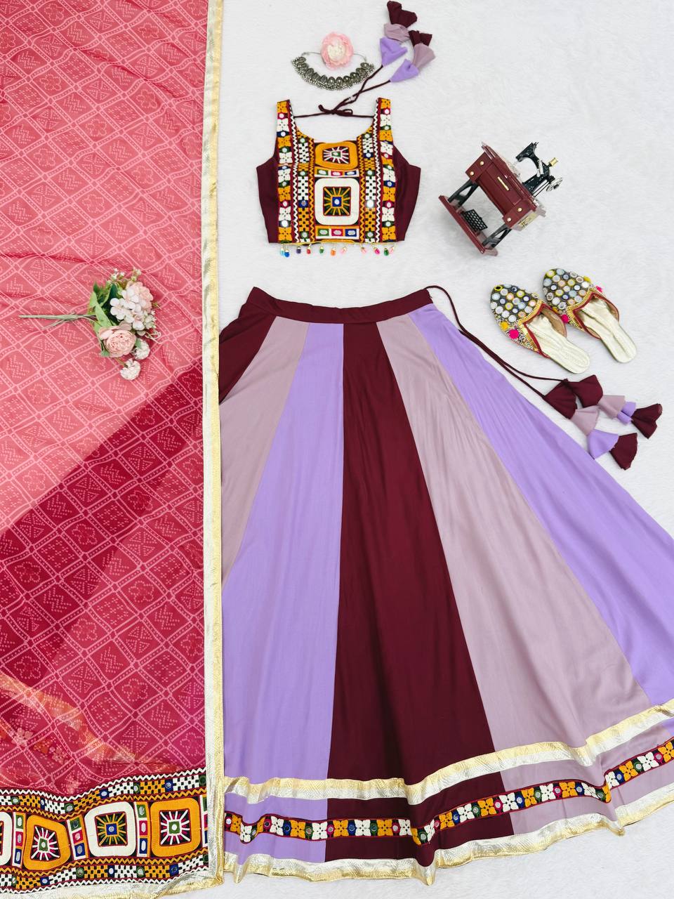 Navratri Special Heavy Rayon Lehenga Choli with Real Mirror & Gamthi Thread Work