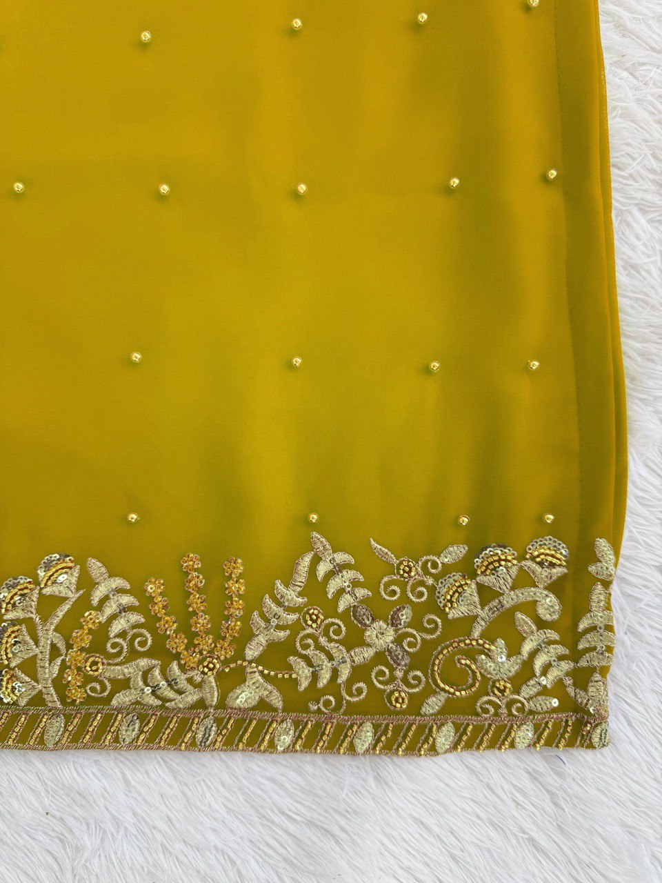 Green Georgette Sharara Set with Dupatta – Thread, Sequin & Pearl Work
