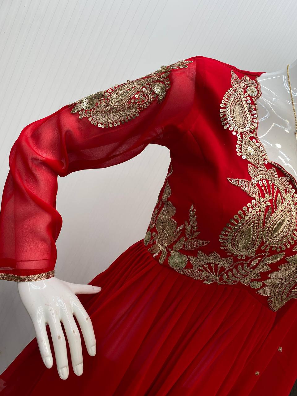 Exclusive One-Piece Cowl Dress Set with Shrug – Chinon Fabric with Sequence Embroidery