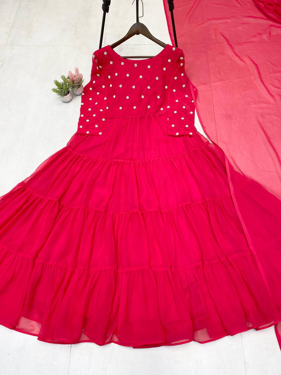 Exclusive 2-Piece Georgette Gown with Dupatta – Beads Work, Fully Stitched
