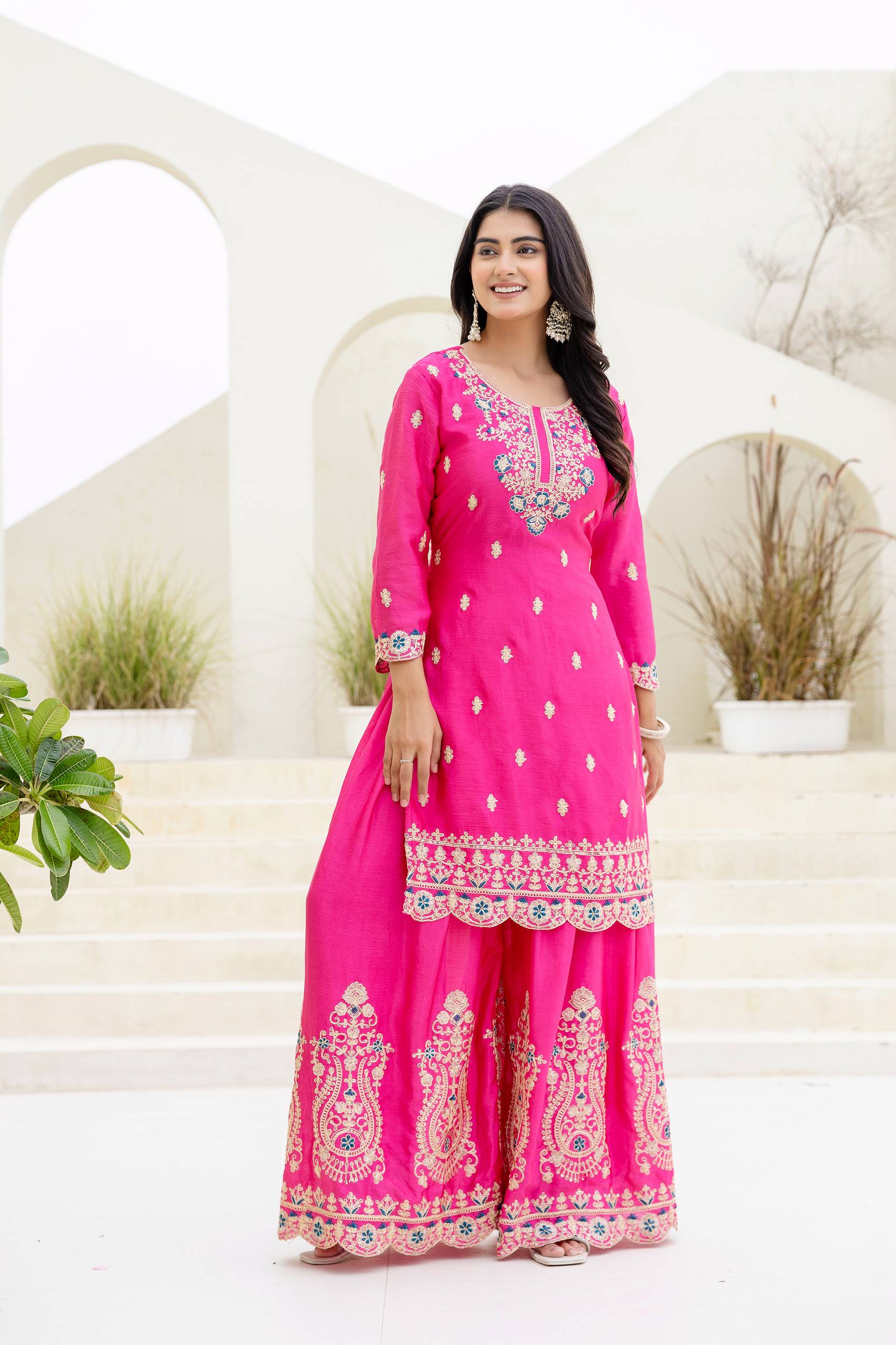 Women Ethnic Motifs Embroidered Kurta with Sharara & Dupatta