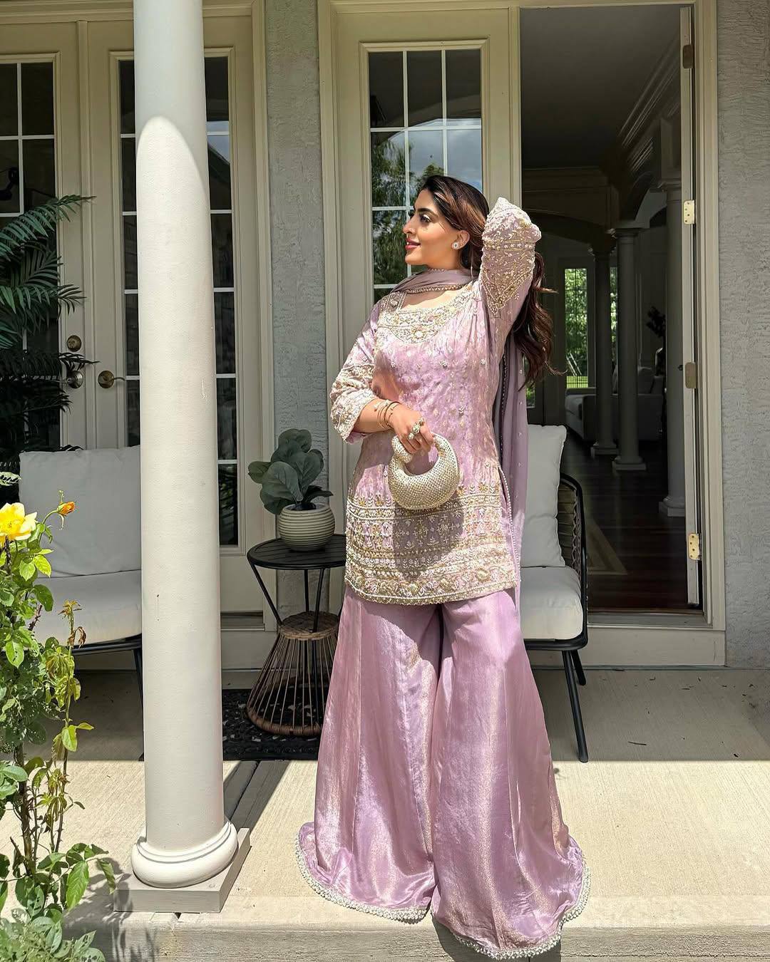 Premium Baby Pink Cosmos Silk Sequin & Zari Work Palazzo Set