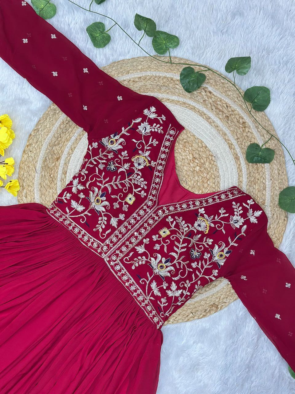 Premium Designer Readymade Gown with Dupatta – Zari & Sequins Embroidery