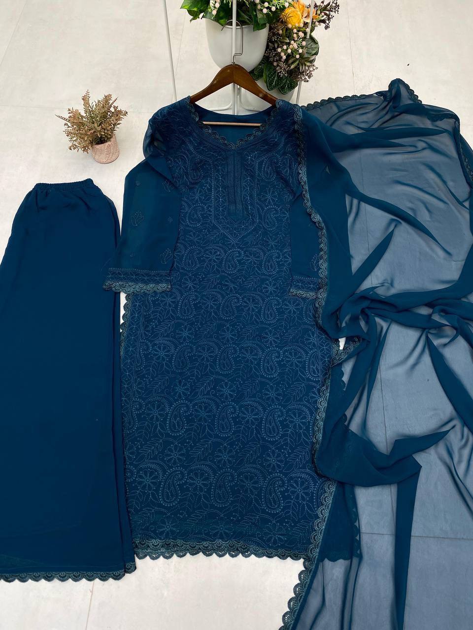 New Navy Blue Trend Chikankari special Ethnic Set