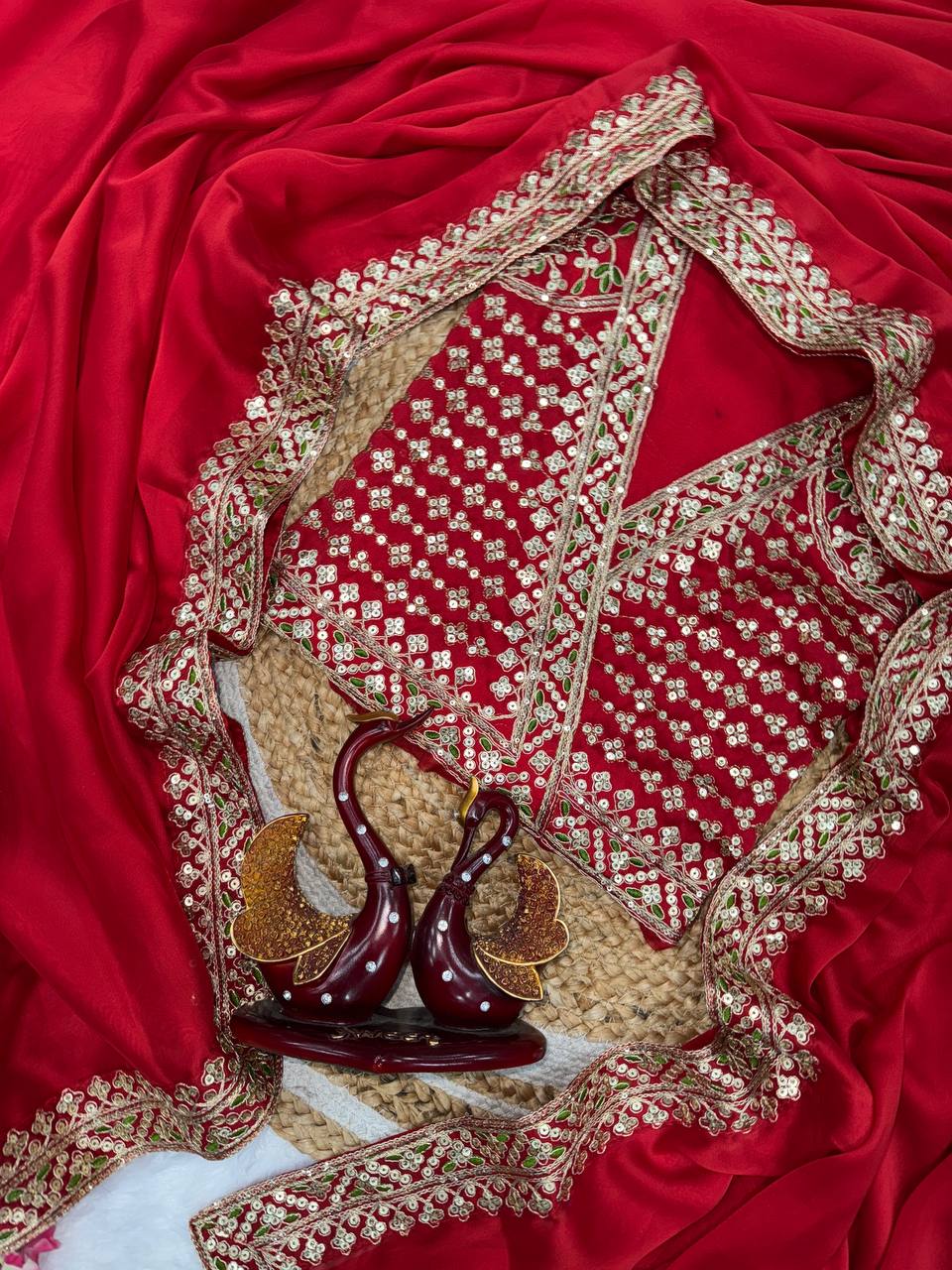 Soft Rangoli Silk Saree with Sequence Embroidery & Lace Border