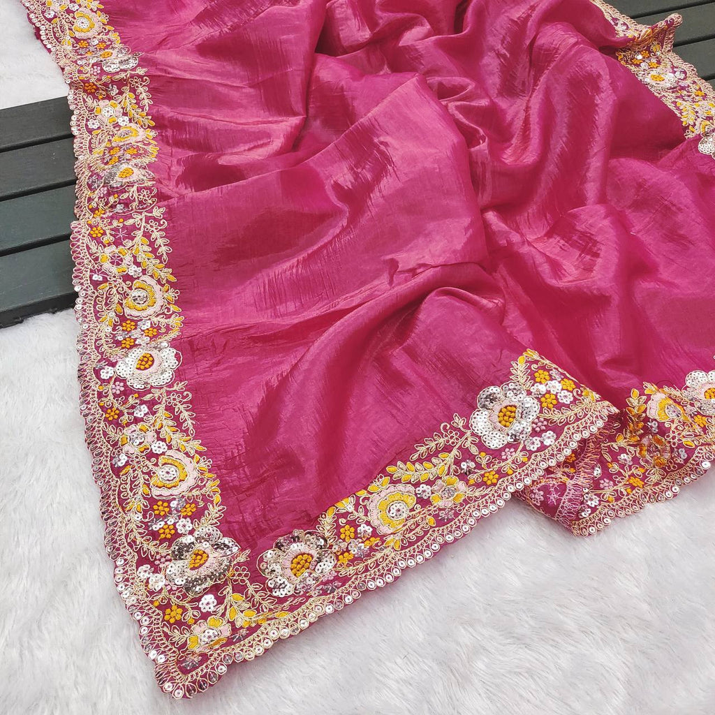 Premium Gold Crush Silk Saree with Heavy Embroidery & Sequins Work