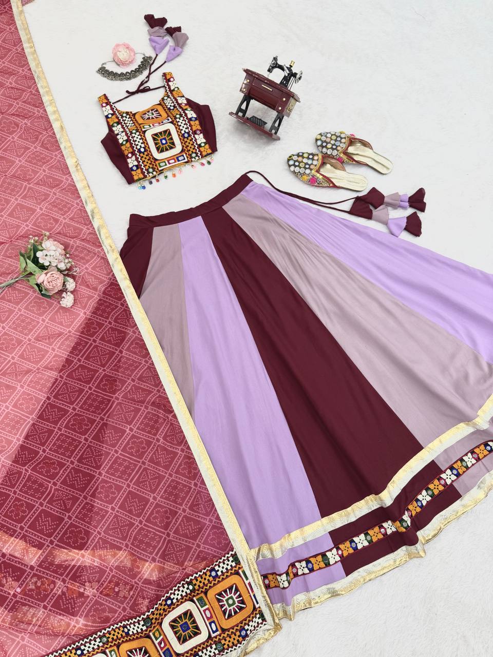 Navratri Special Heavy Rayon Lehenga Choli with Real Mirror & Gamthi Thread Work