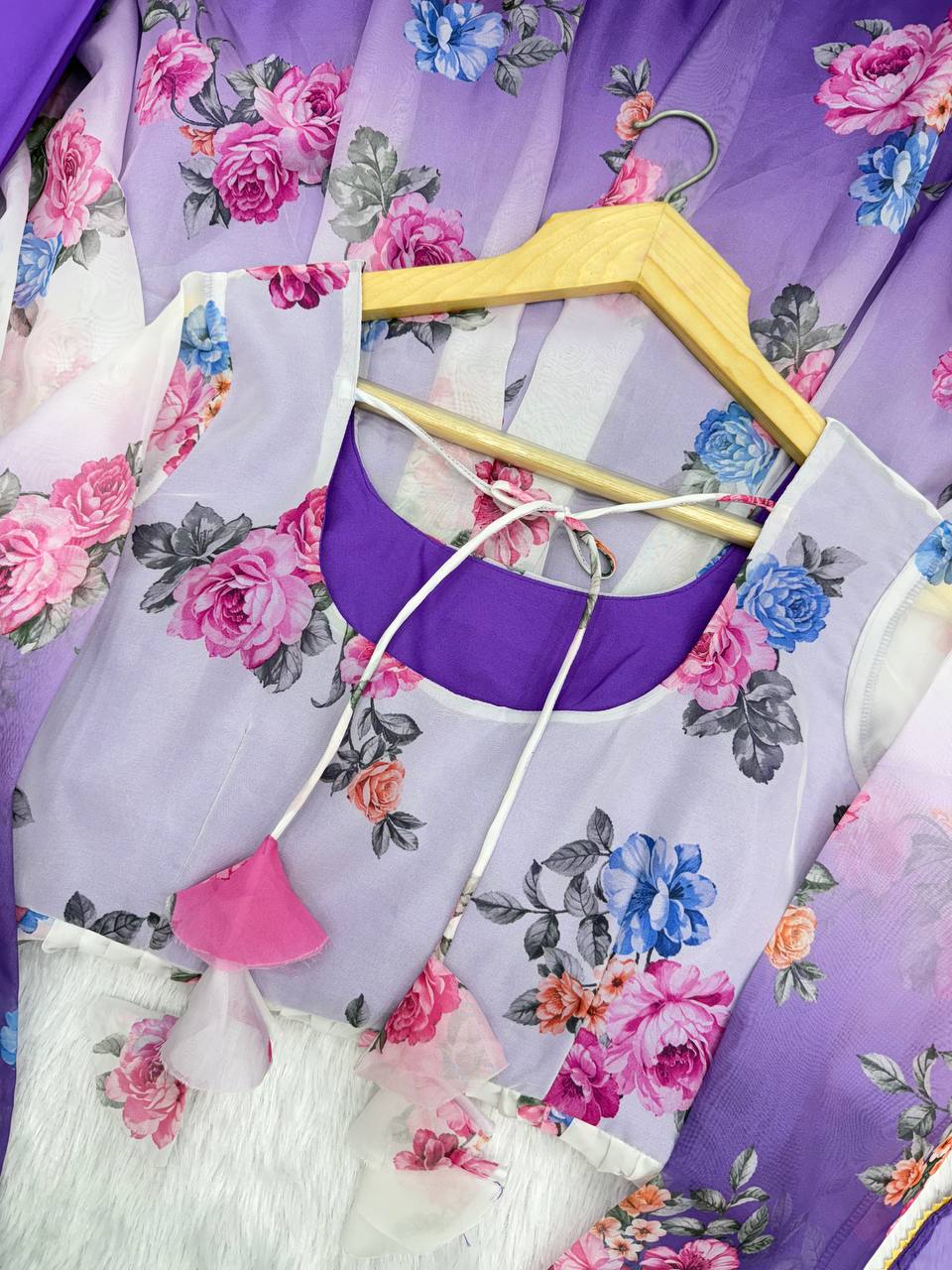 Designer Umbrella Suit Set with Dupatta & Pant – Lightweight Organza Floral Print