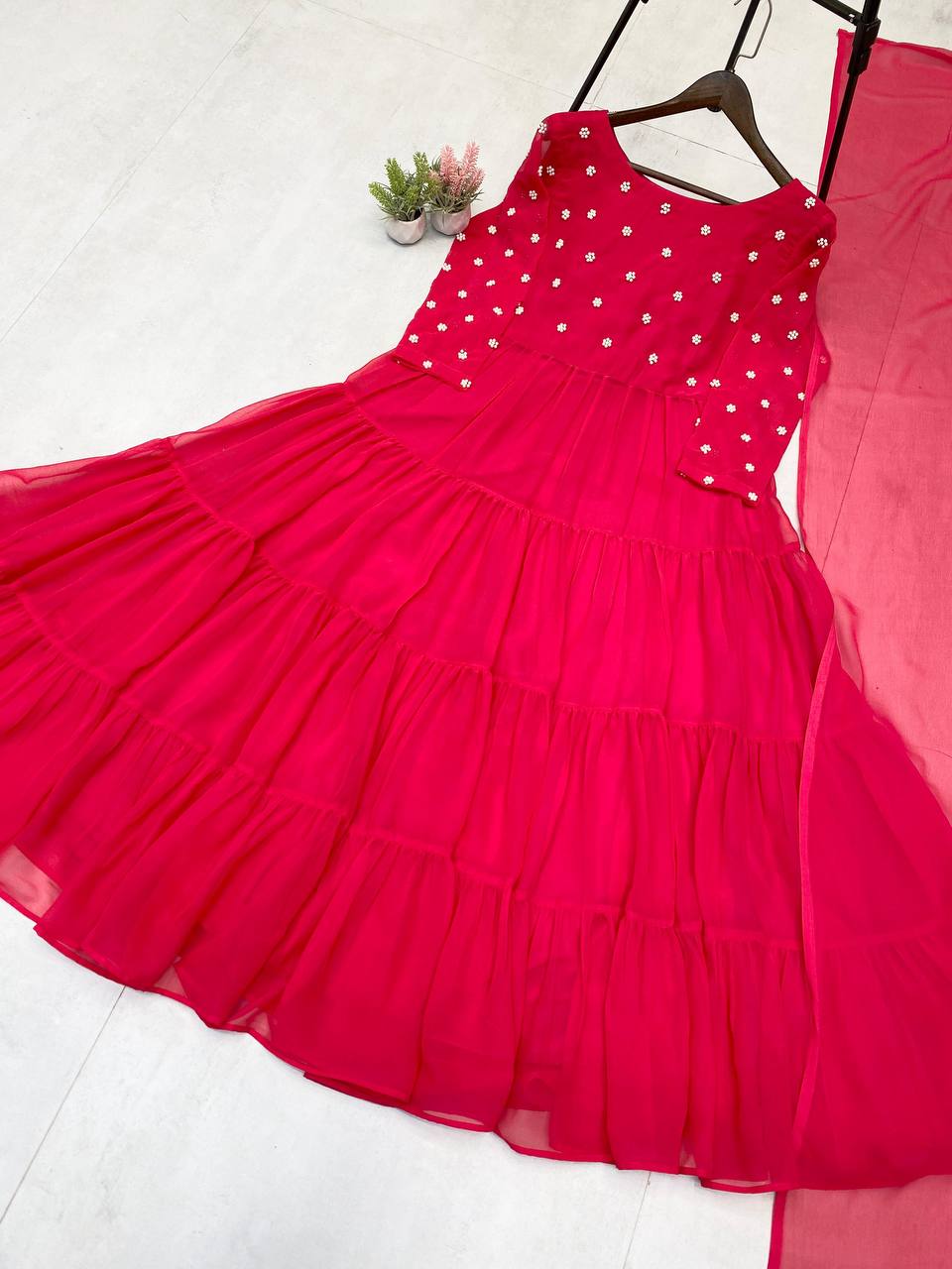Exclusive 2-Piece Georgette Gown with Dupatta – Beads Work, Fully Stitched
