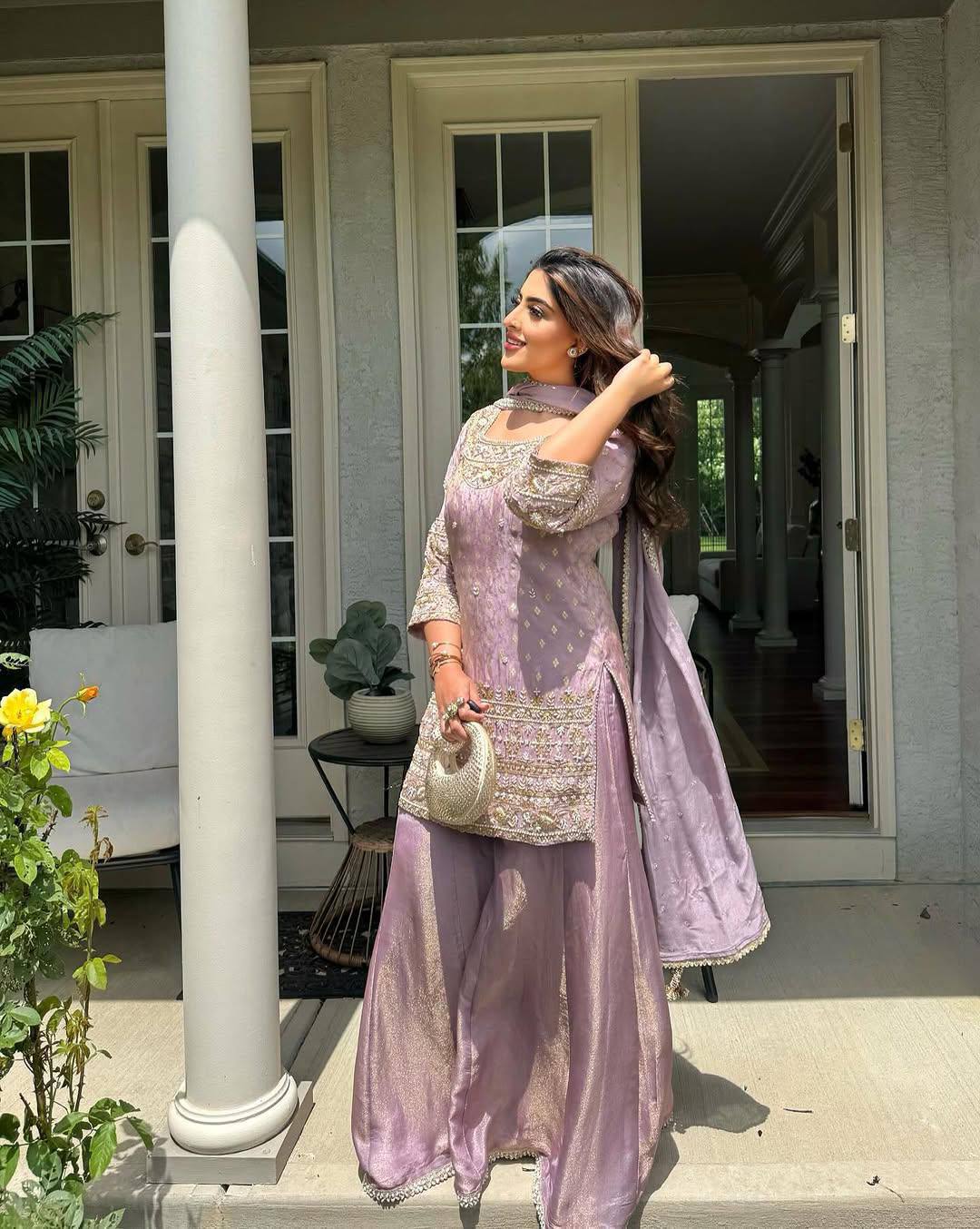 Premium Baby Pink Cosmos Silk Sequin & Zari Work Palazzo Set