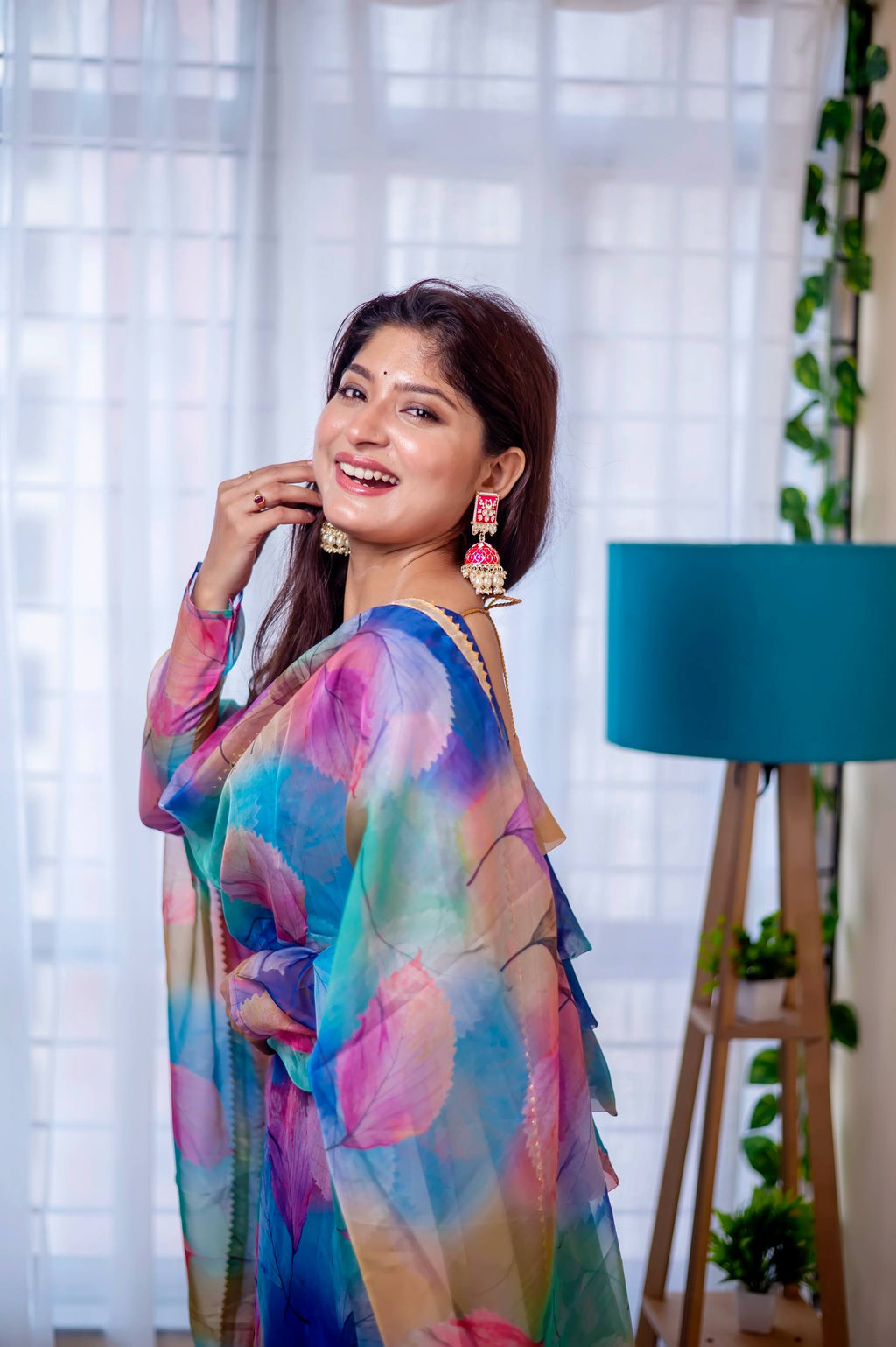 Women's Organza Anarkali Floral Printed Kurta Pent Set with Dupatta Set Anarkali Kurti for Women