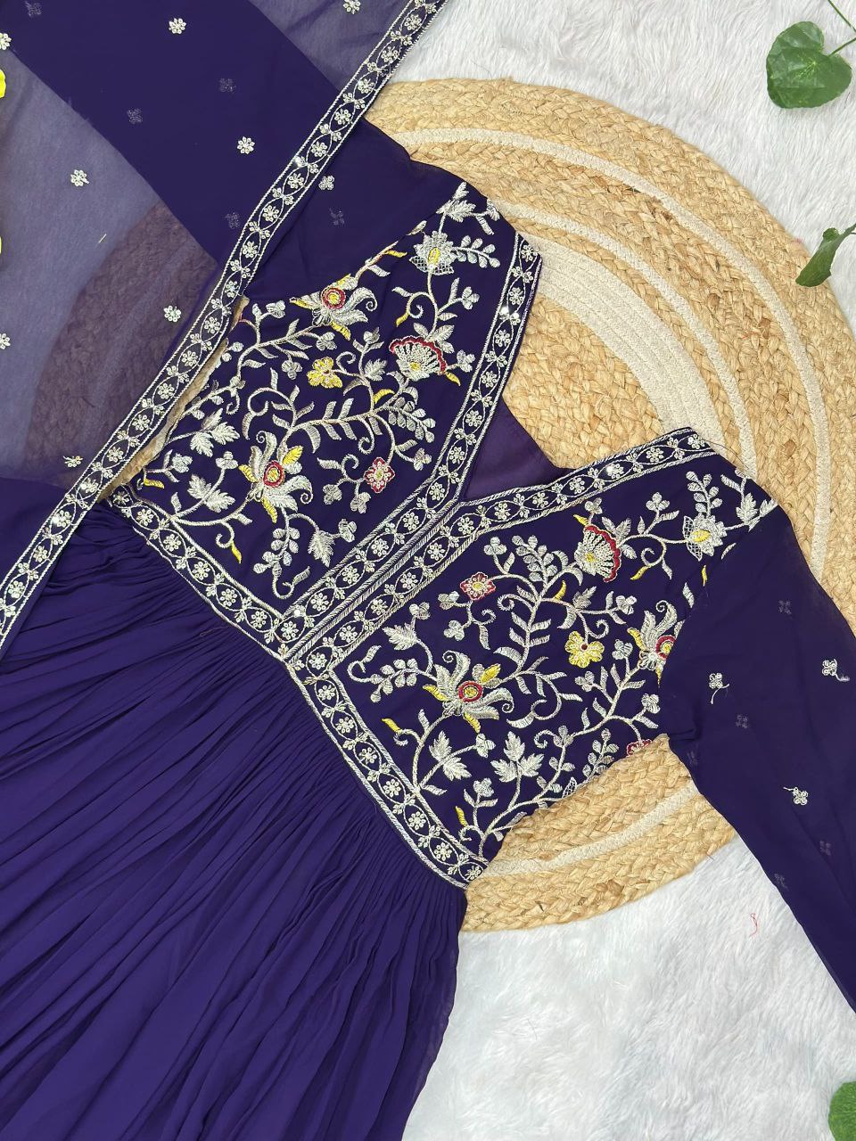 Premium Designer Readymade Gown with Dupatta – Zari & Sequins Embroidery