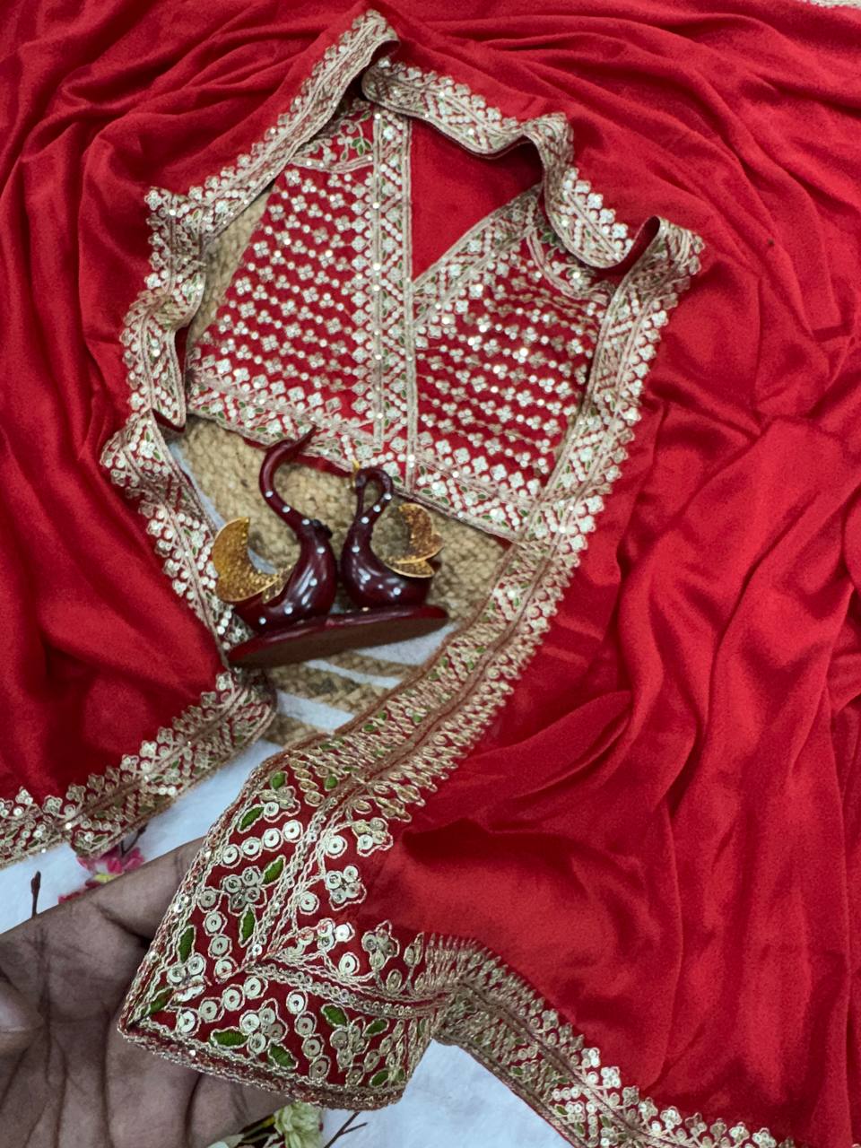 Soft Rangoli Silk Saree with Sequence Embroidery & Lace Border