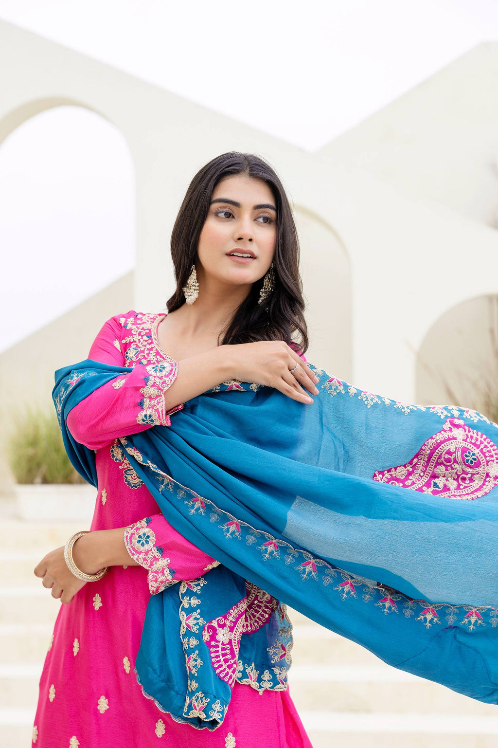 Women Ethnic Motifs Embroidered Kurta with Sharara & Dupatta