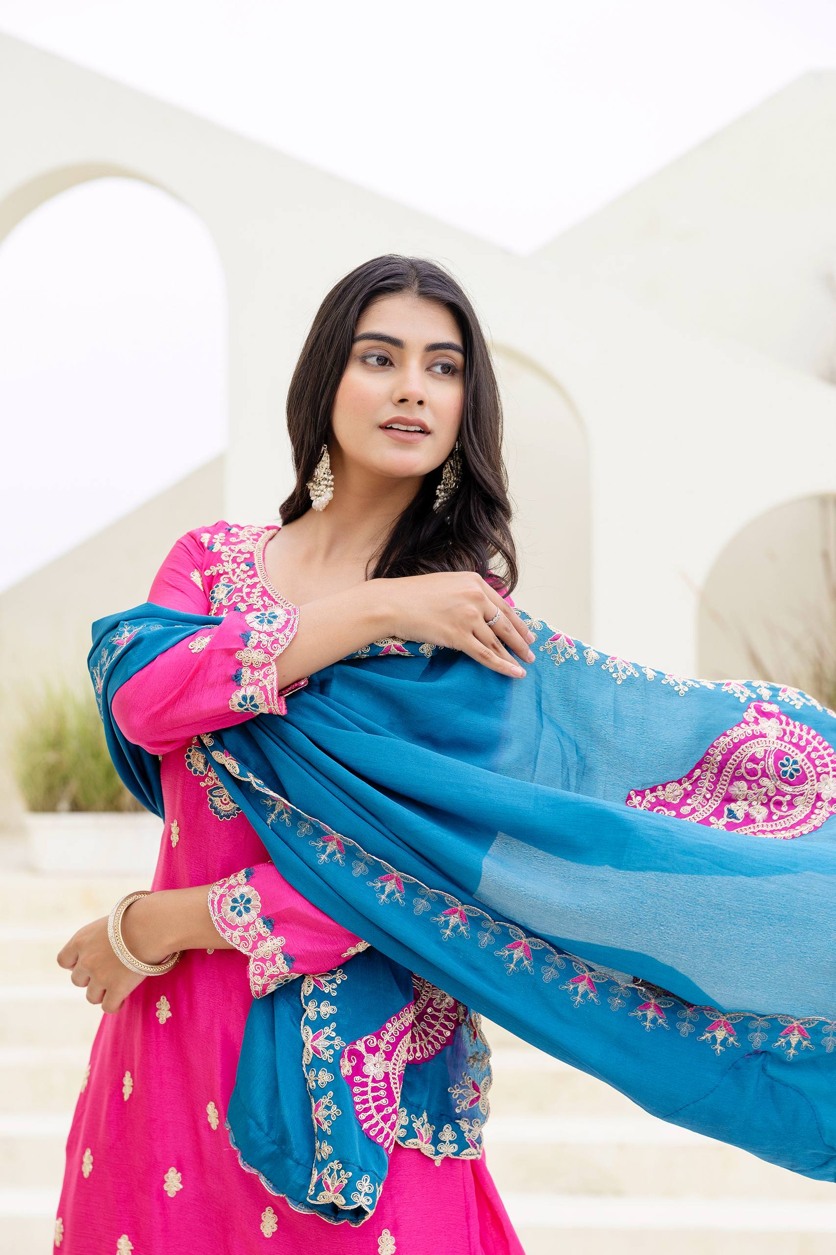 Women Ethnic Motifs Embroidered Kurta with Sharara & Dupatta