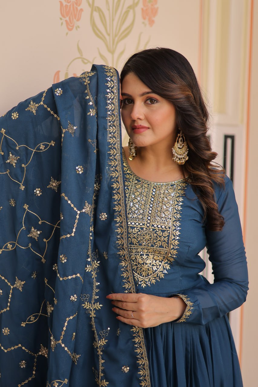 Georgette Gown Dupatta Diwali Collection