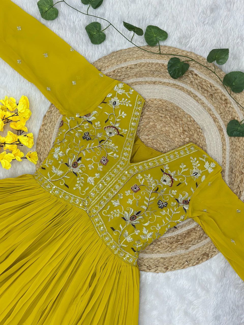 Premium Designer Readymade Gown with Dupatta – Zari & Sequins Embroidery