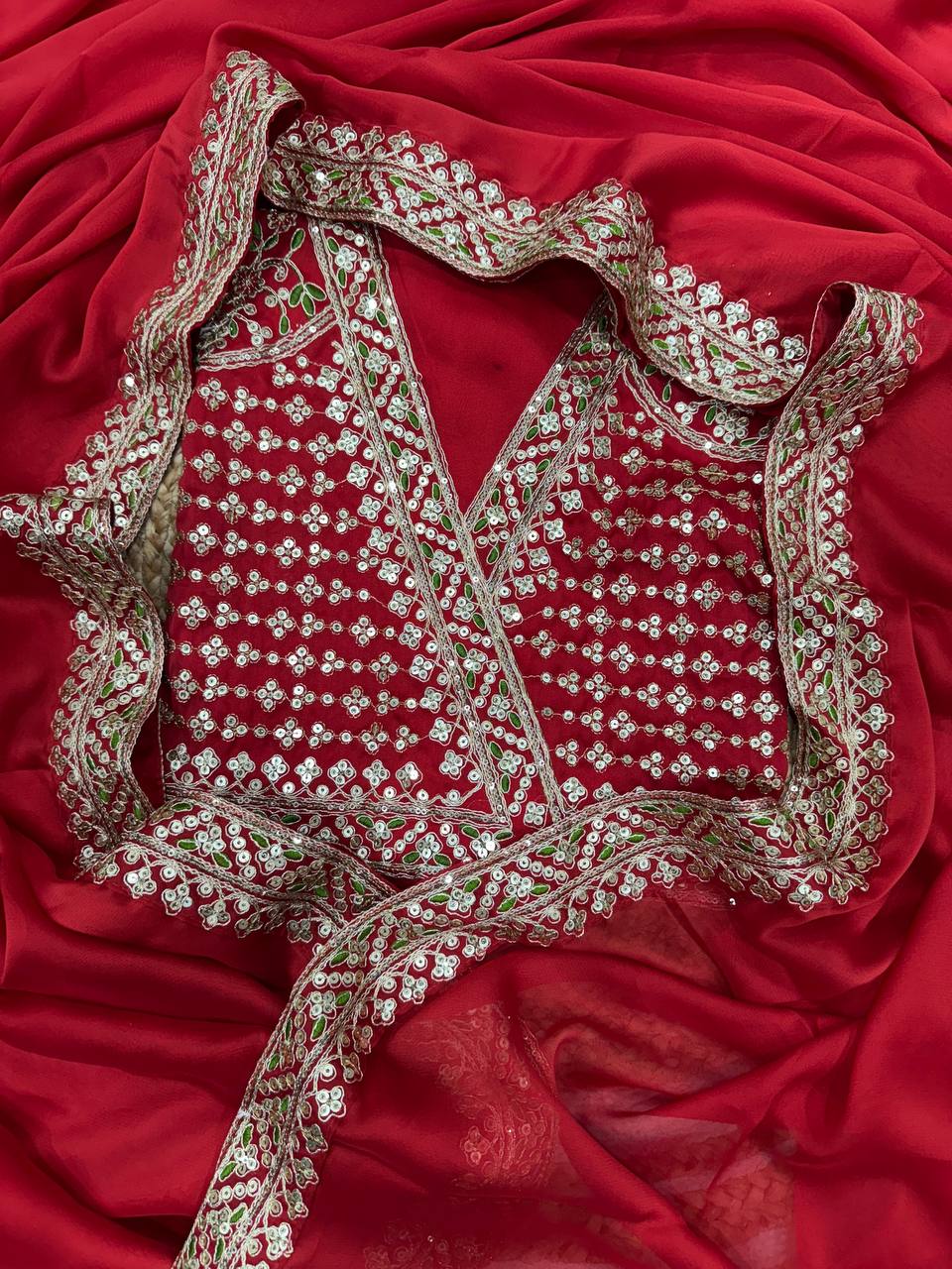 Soft Rangoli Silk Saree with Sequence Embroidery & Lace Border