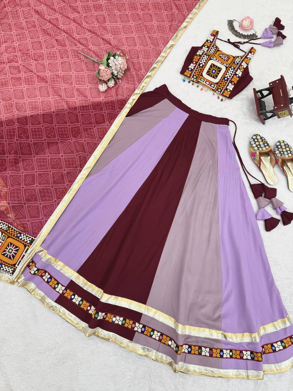 Navratri Special Heavy Rayon Lehenga Choli with Real Mirror & Gamthi Thread Work